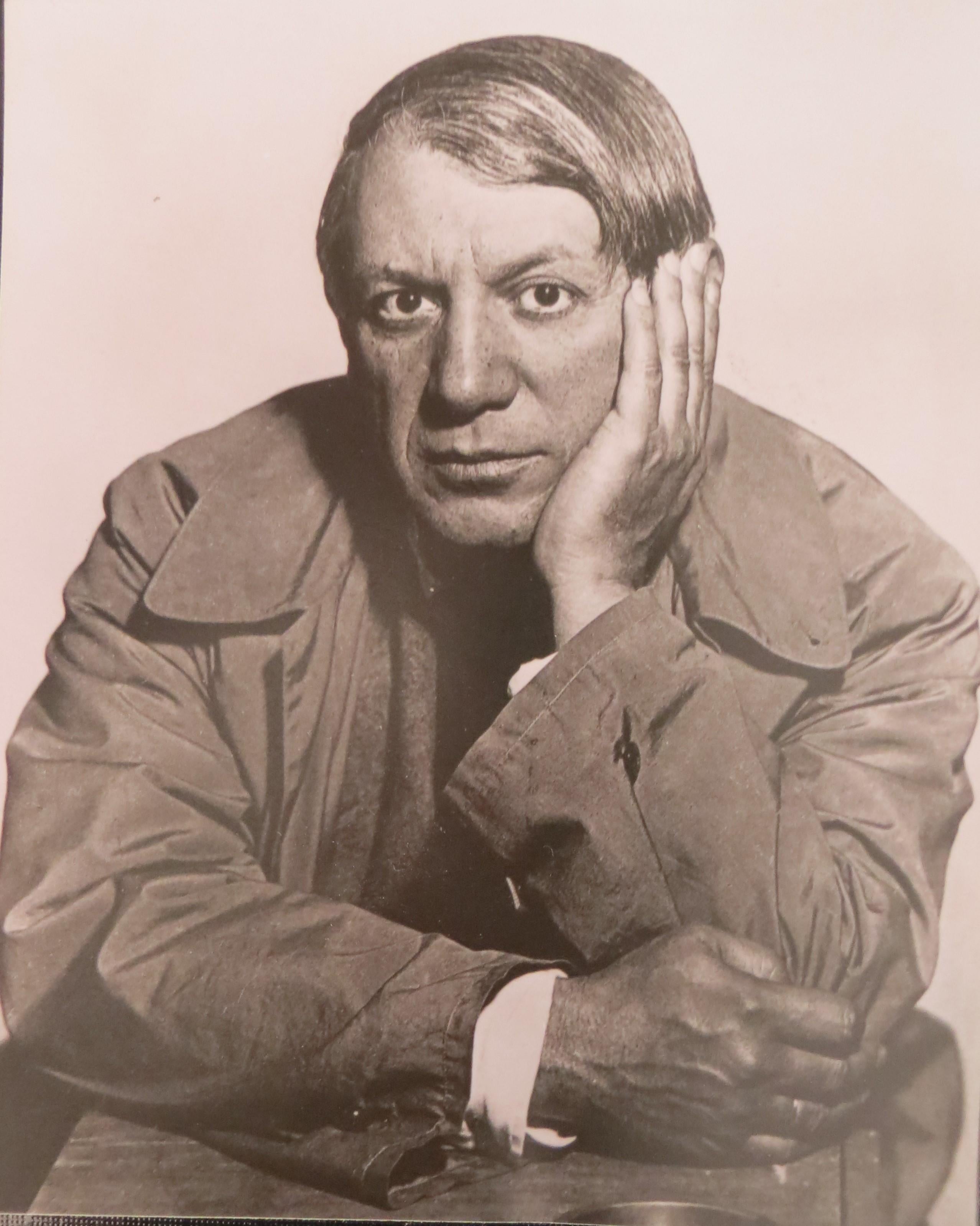 Man Ray, Pablo Picasso , 1933 Man Ray (American/French, 1890-1976), sepia gelatin silver print , studio stamp from Man Ray Paris stamp verso, matted and framed under glass 6