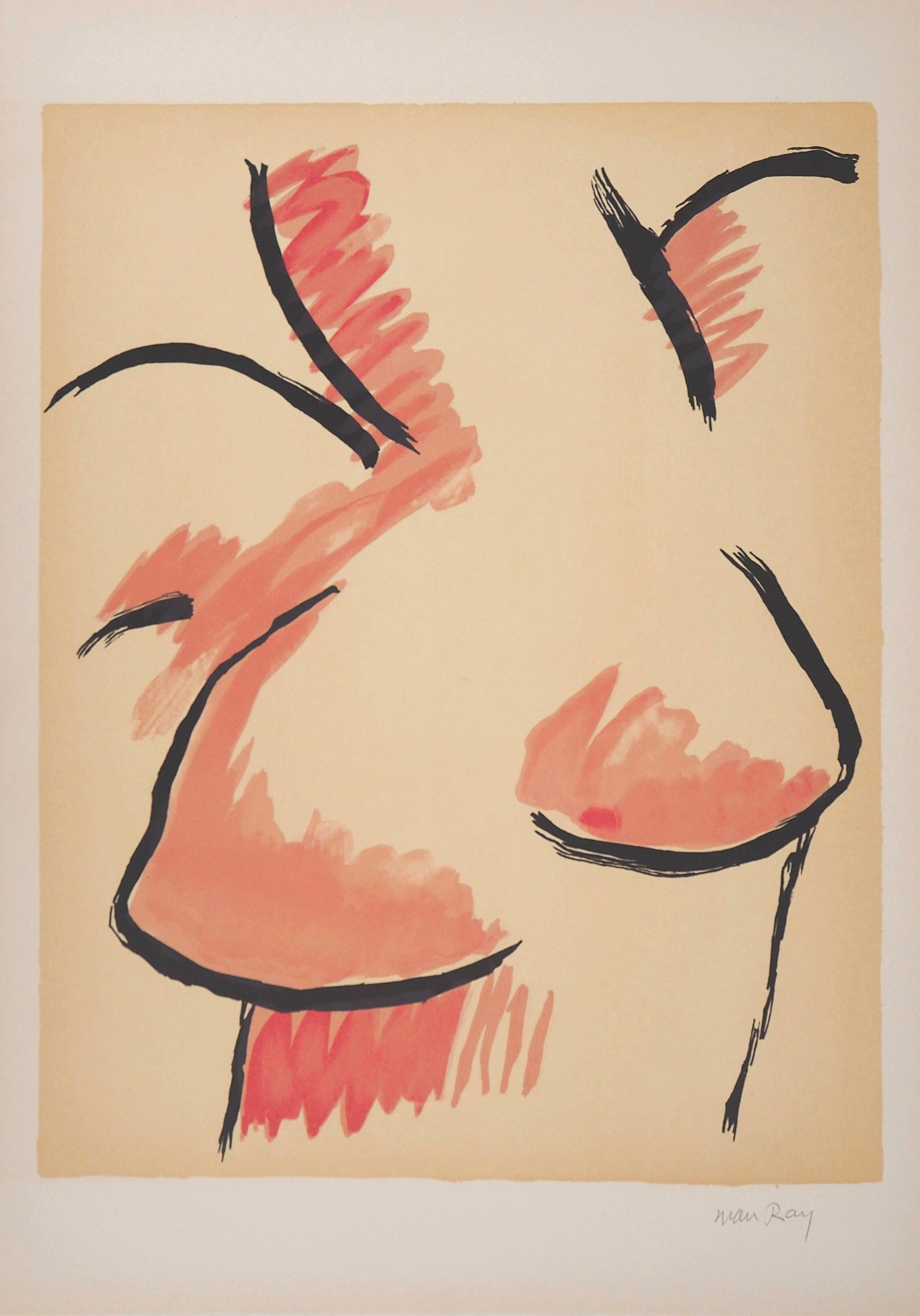 Female Bust - Handsigned Original Lithograph - Beige Figurative Print by Man Ray