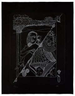 La Dame de Trefle (Queen of Clubs), Hand Signed Etching and Pochoir, 1970