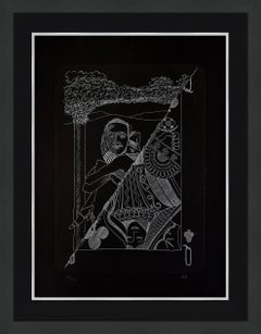 La Dame de Trefle (Queen of Clubs), Hand Signed Etching and Pochoir, 1970