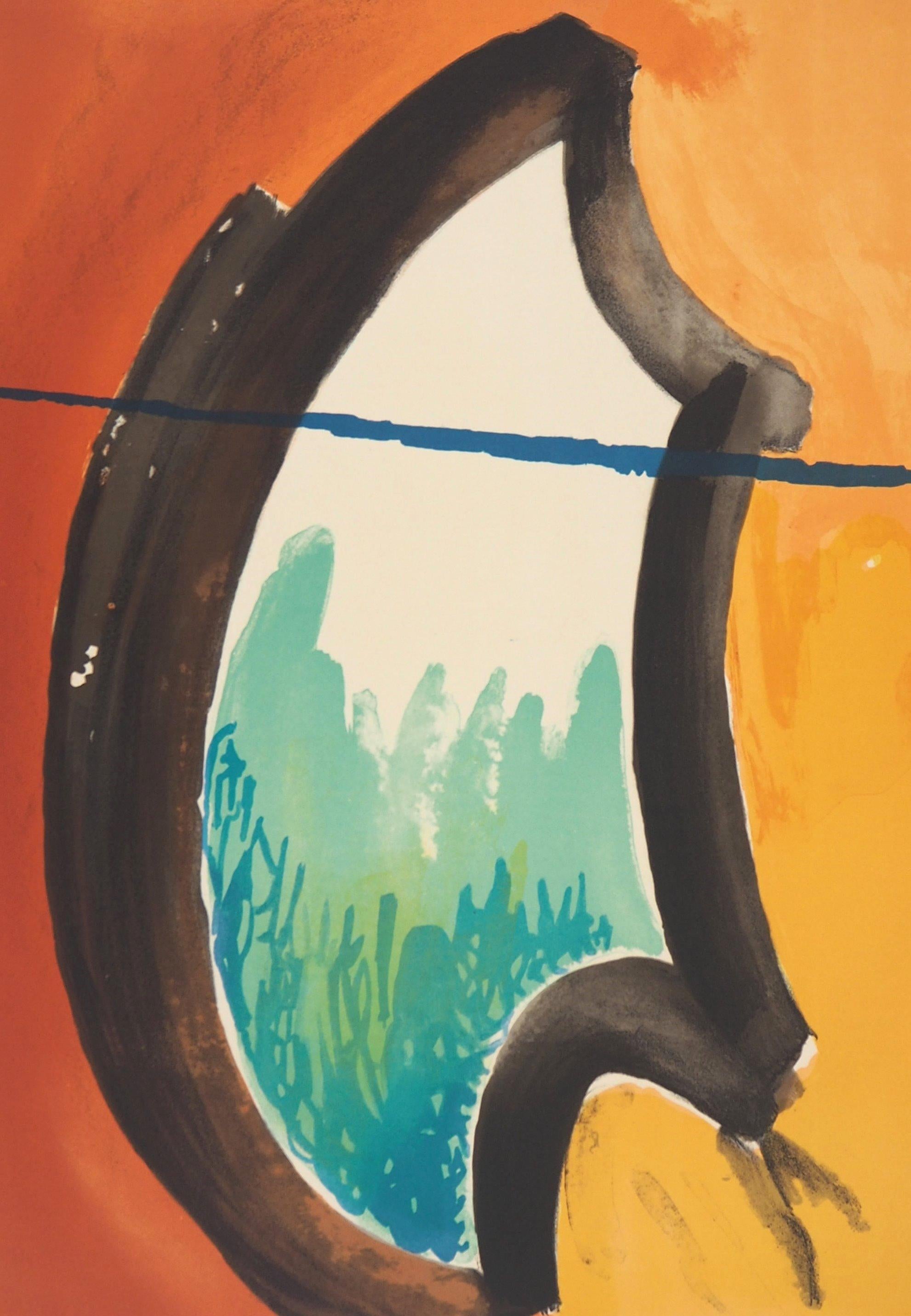 Oneiric Window - Handsigned Original Lithograph - Orange Figurative Print by Man Ray