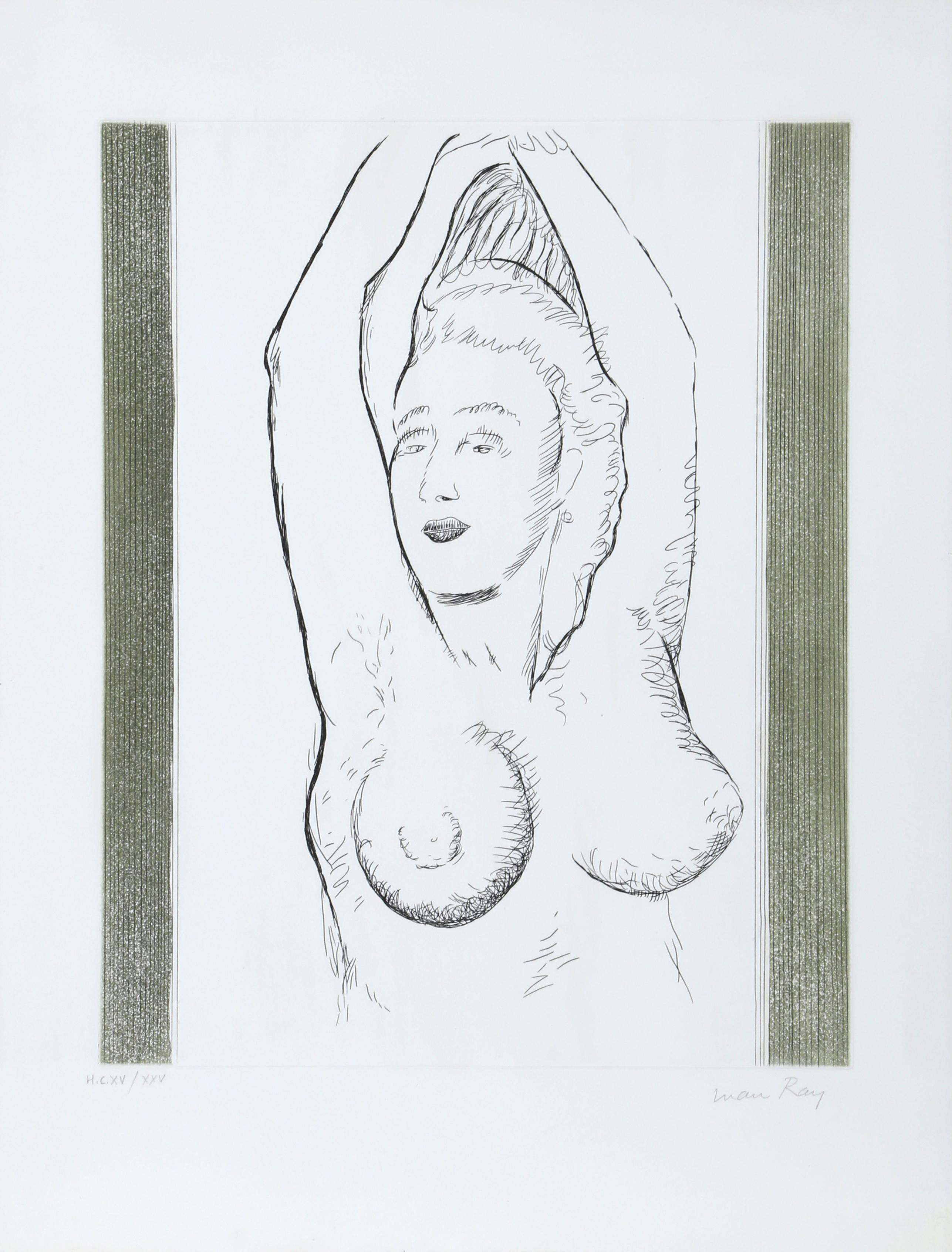 Künstler: Man Ray, Amerikaner (1890 - 1976)
Titel: Sonia aus La Ballade des Dames Hors du Temps
Jahr: 1970
Medium: Aquatinta-Radierung, mit Bleistift signiert und nummeriert
Auflage: 75; HC XV/XXV
Bildgröße: 19 x 16 Zoll
Größe: 26 x 19 Zoll (66,04 x