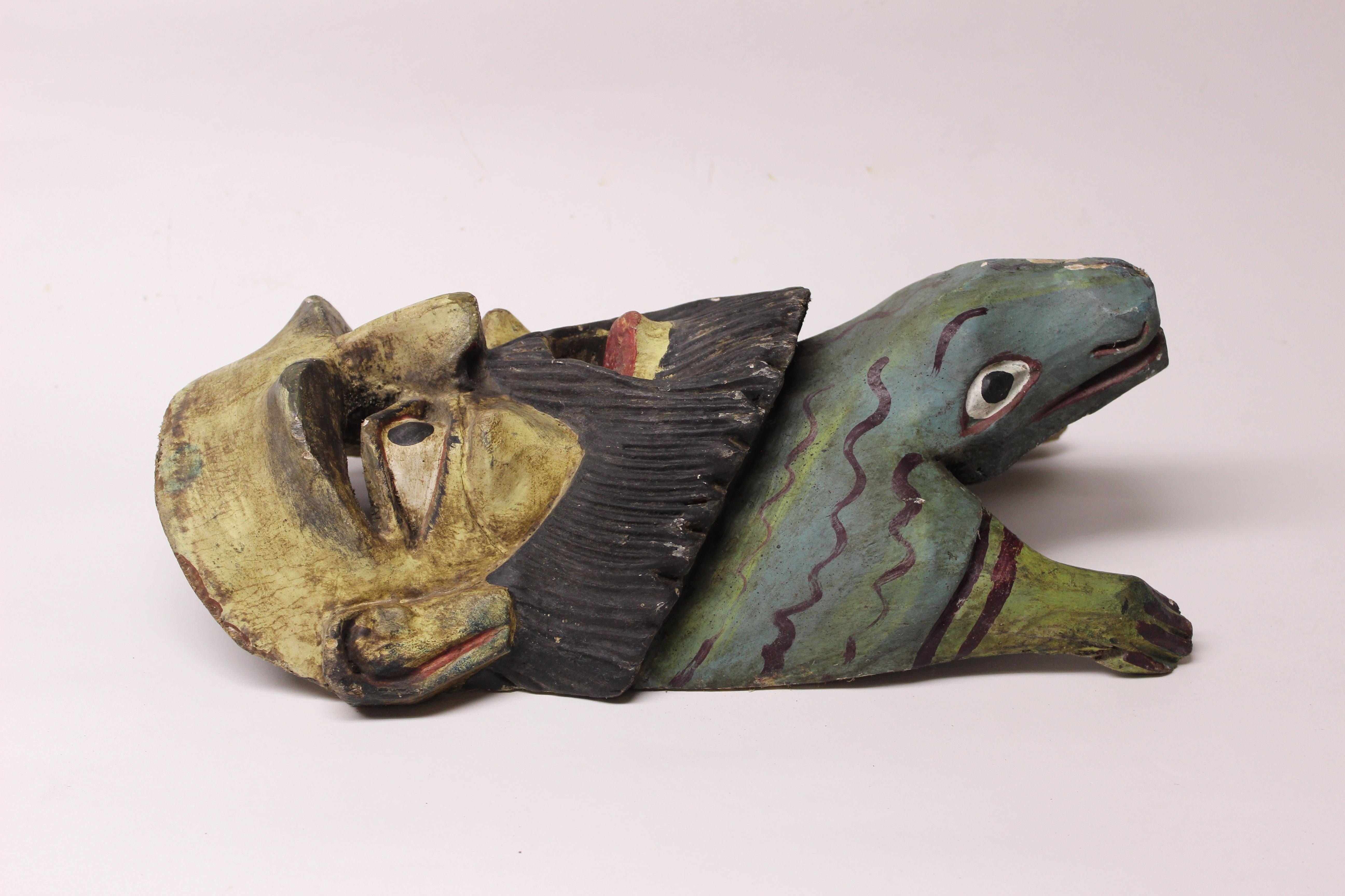 Man Lizard carved wood Folk Art Tribal mask.