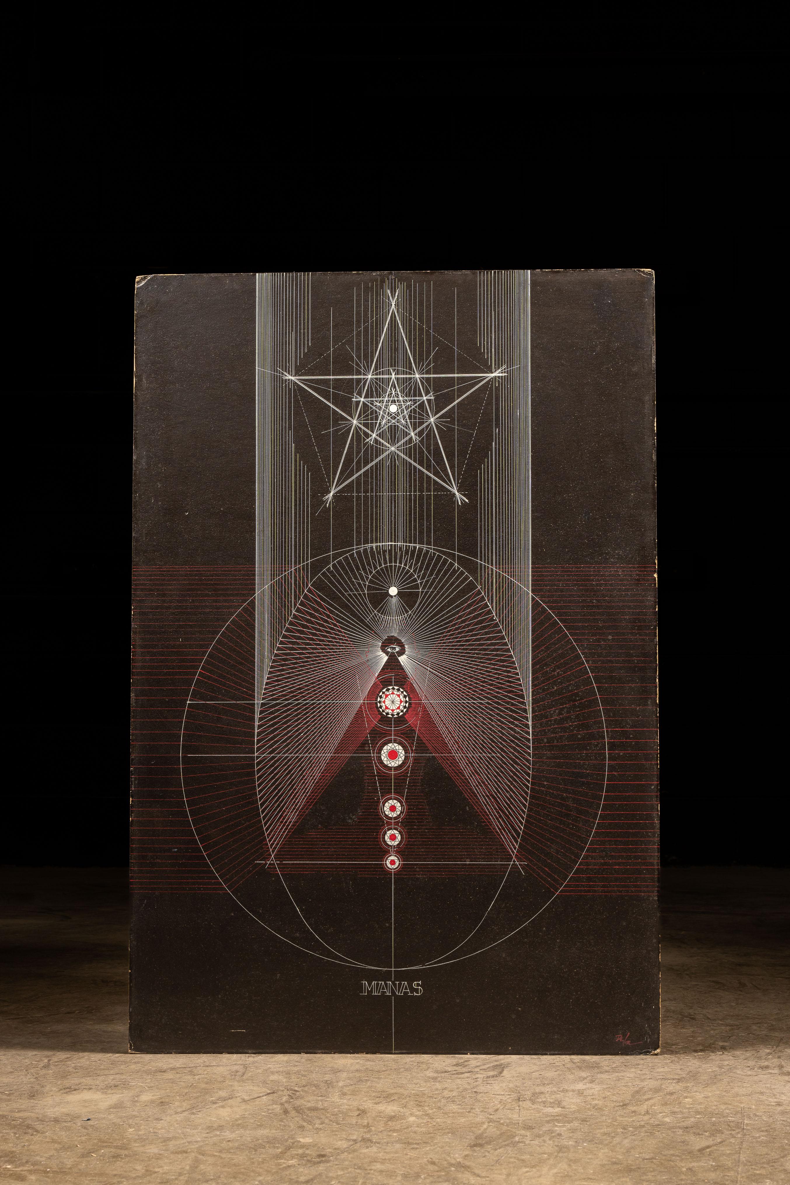 This is the Man series by Robert DeVoe, created between 1976 and 1977. Each of the seven paintings depicts esoteric visions and spiritually-attuned imagery.  Each of the paintings measures 32