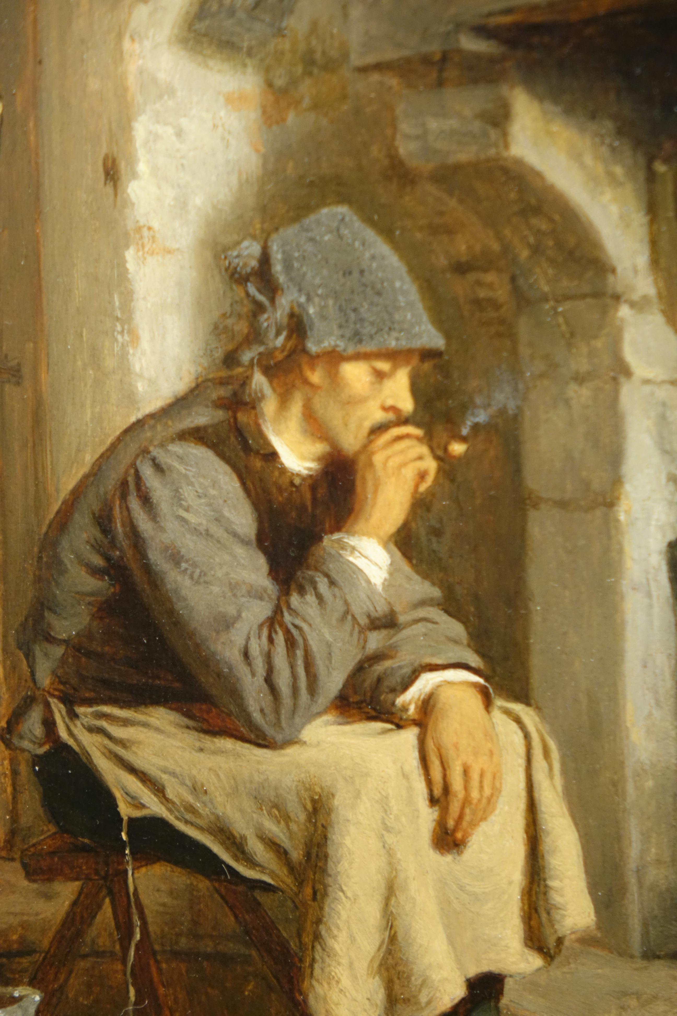 Napoleon III Man Smoking A Pipe In Front Of A Chimney by Antoine Richard 1822-1891 For Sale