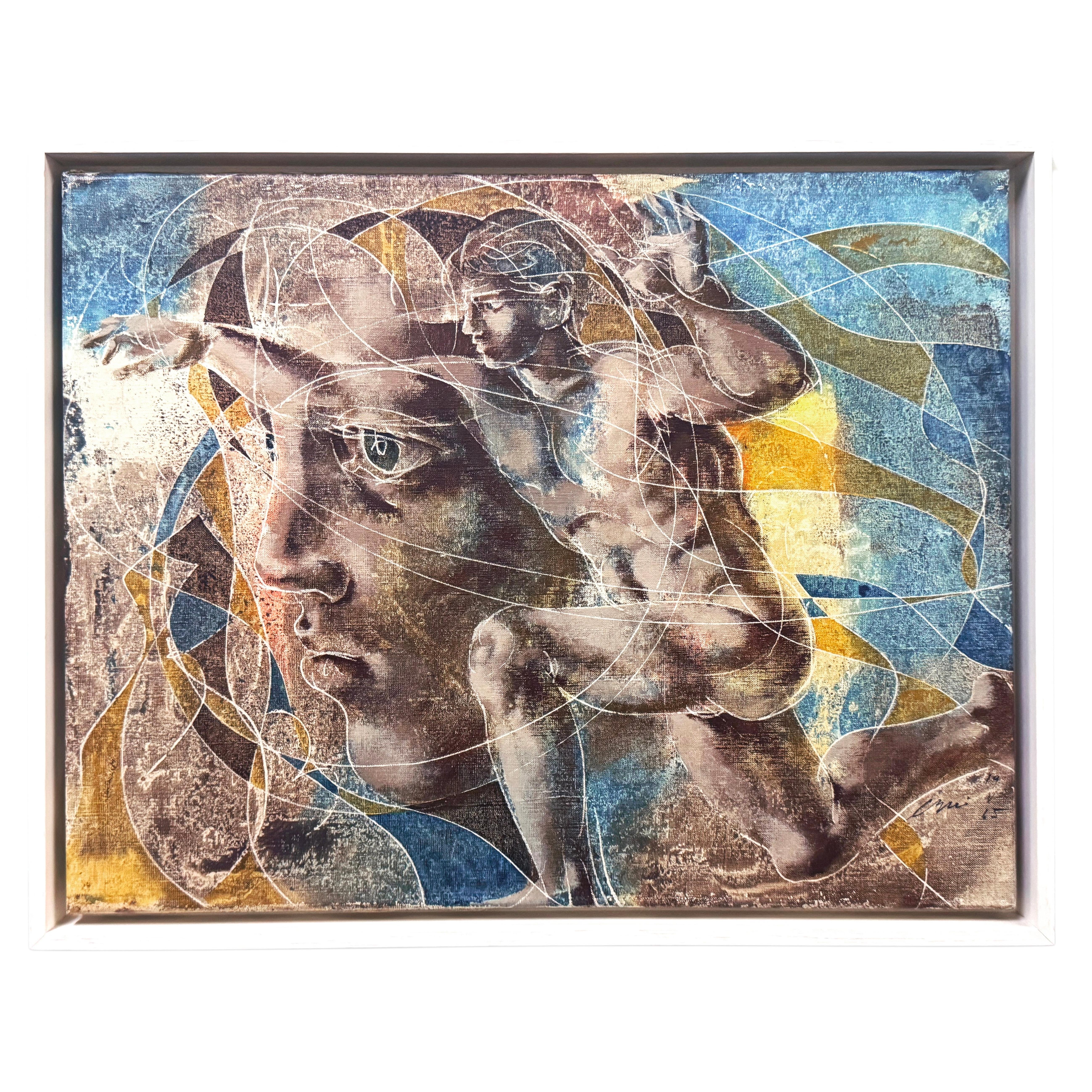 "Man, Twice Told", Important Painting by Erni w/ Male Nude and Profile, 1965