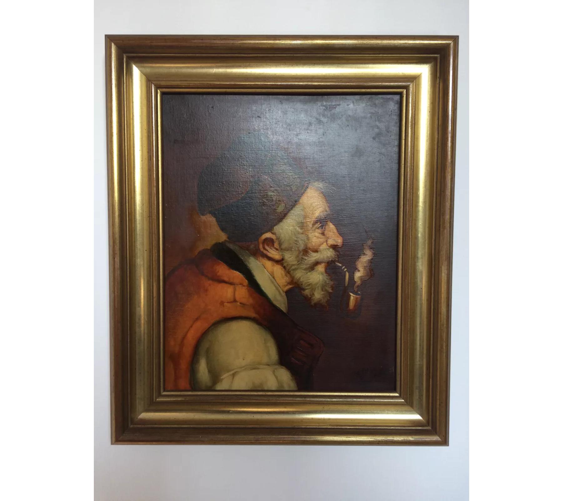 Oil, very beautiful light painting. Original work, signed Oller. The man with the beard and the pipe. A beautiful painting that delights us.