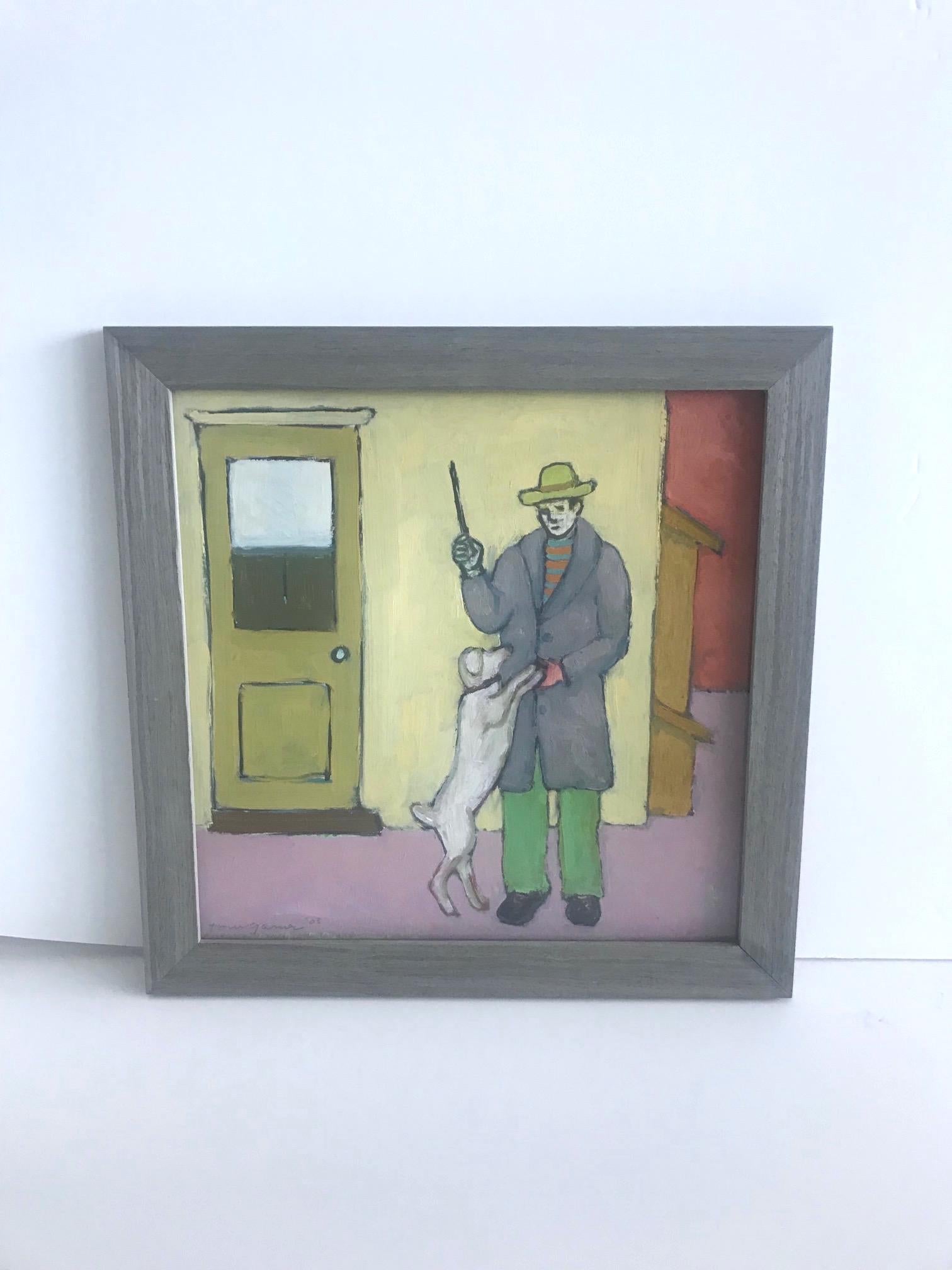 Modern Man with Dog Oil Painting by Tom Gaines, 2003