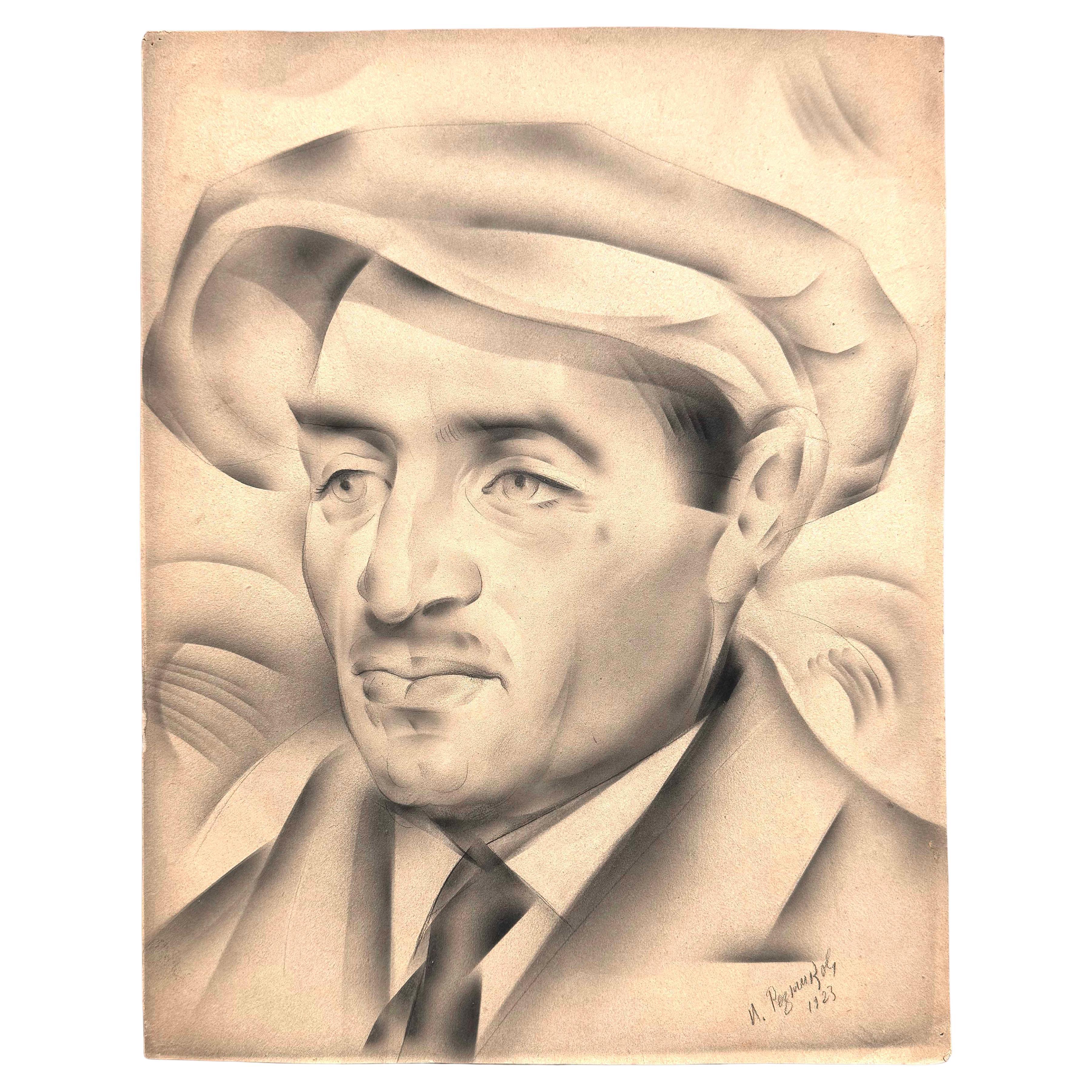 "Uomo con berretto da guida", disegno Art Deco di influenza cubista del 1923 in vendita