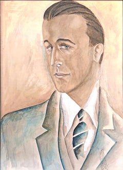 "Mann mit gestreifter Krawatte", Porträt eines eleganten Gentleman in Paris, Cortezo, 1929