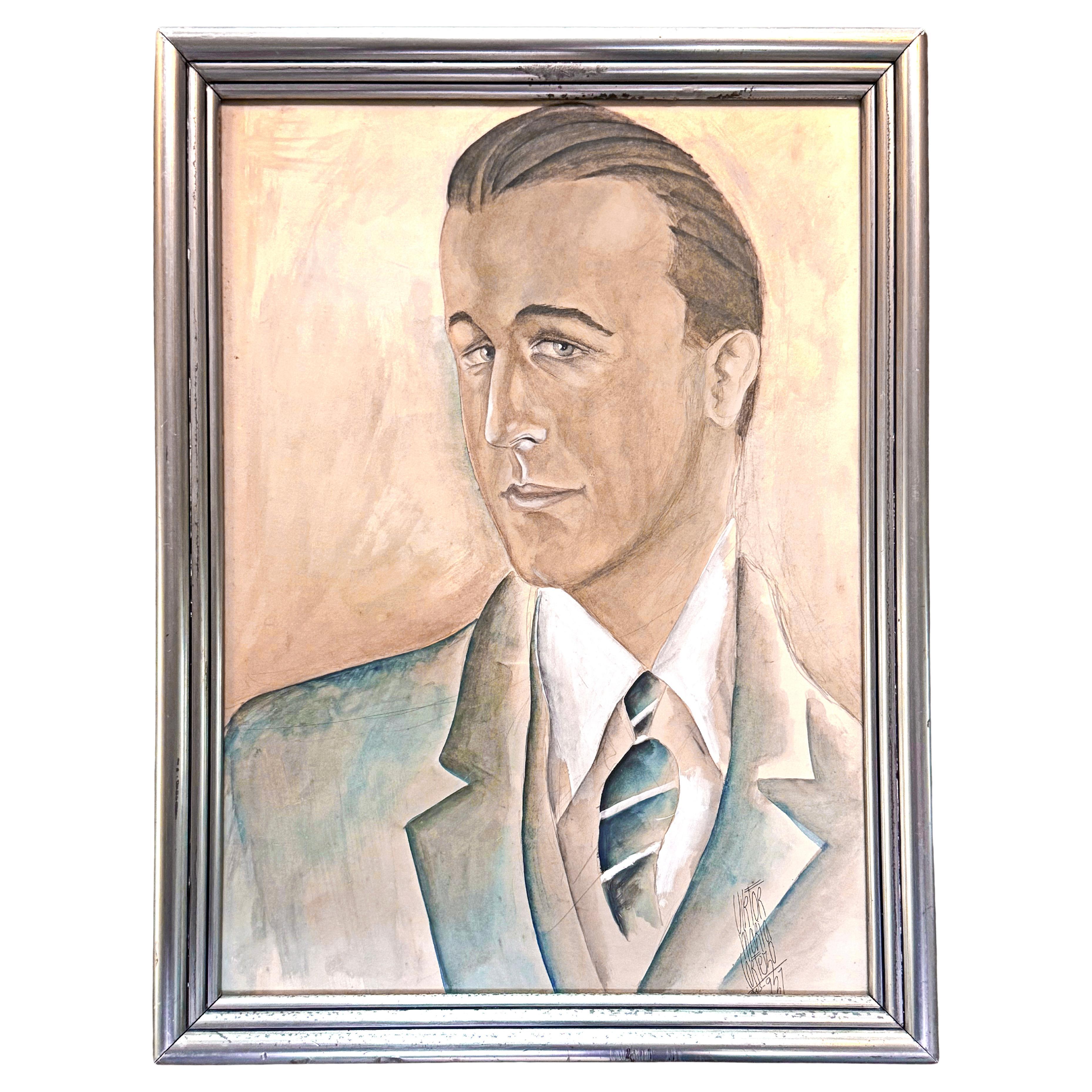 "Man with Striped Tie", Portrait of Debonair Gentleman in Paris, Cortezo, 1929