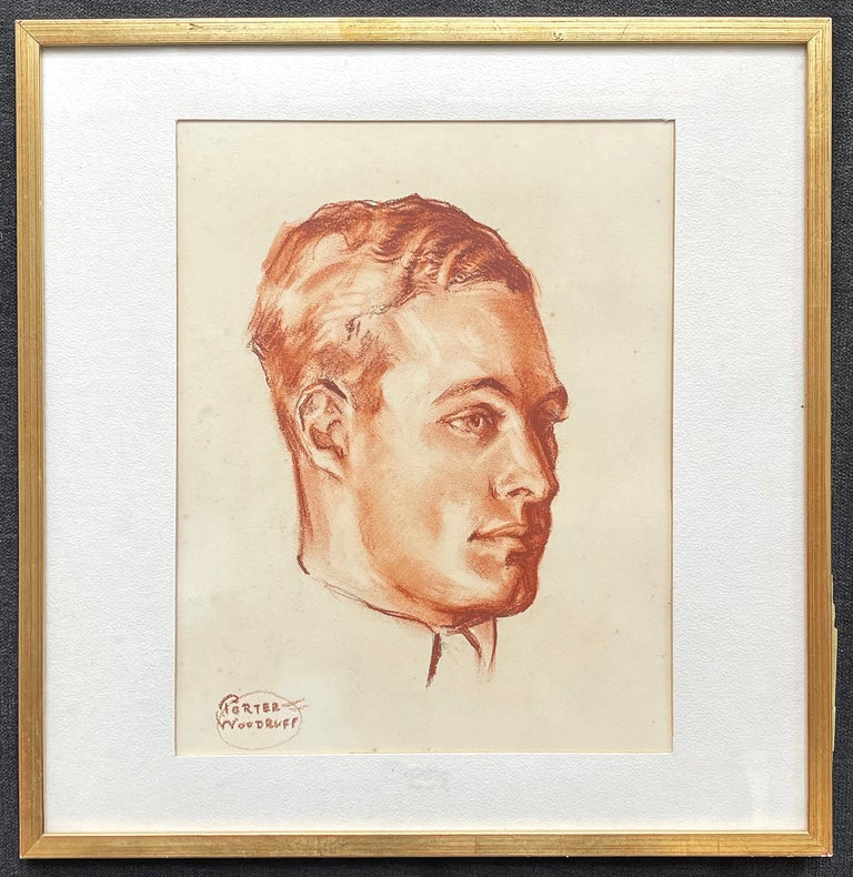 This portrait of a handsome young man with cleft chin, wavy hair and a steady gaze was drawn by Porter Woodruff in pastel and sanguine on pale yellow paper in the 1930s. The artist is best known for his paintings and illustrations for Vogue magazine