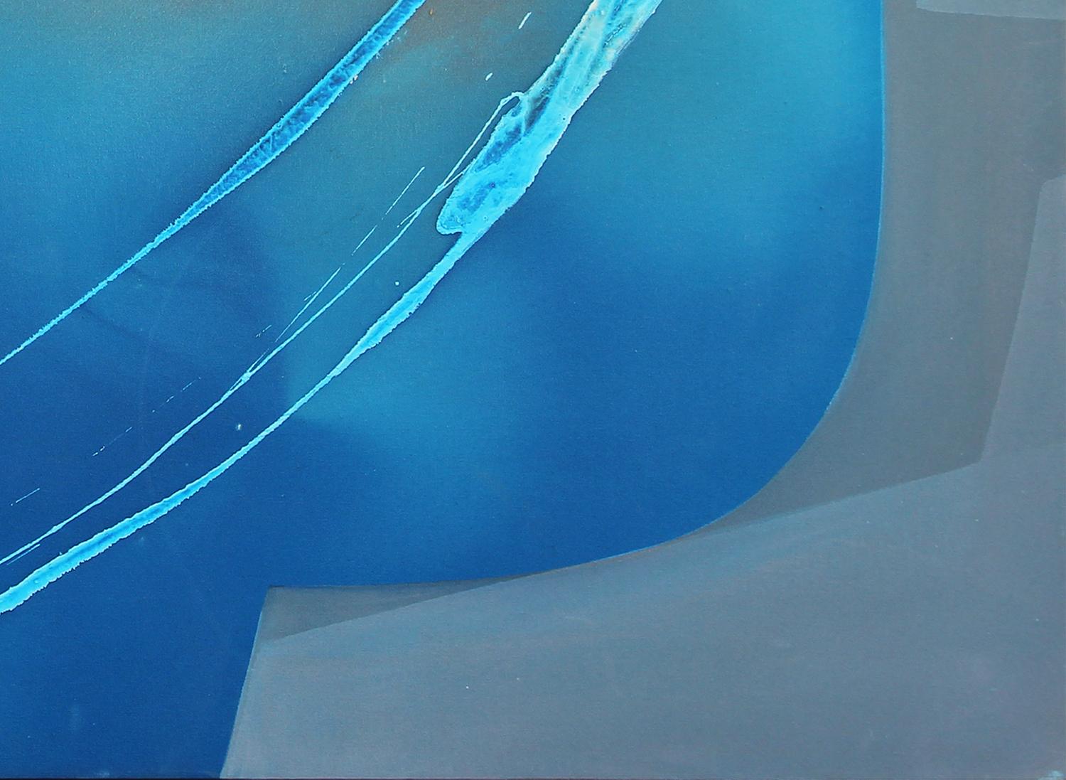 Manak "Linear Cadence XII" Modern Blue, Peach, and Gray Abstract