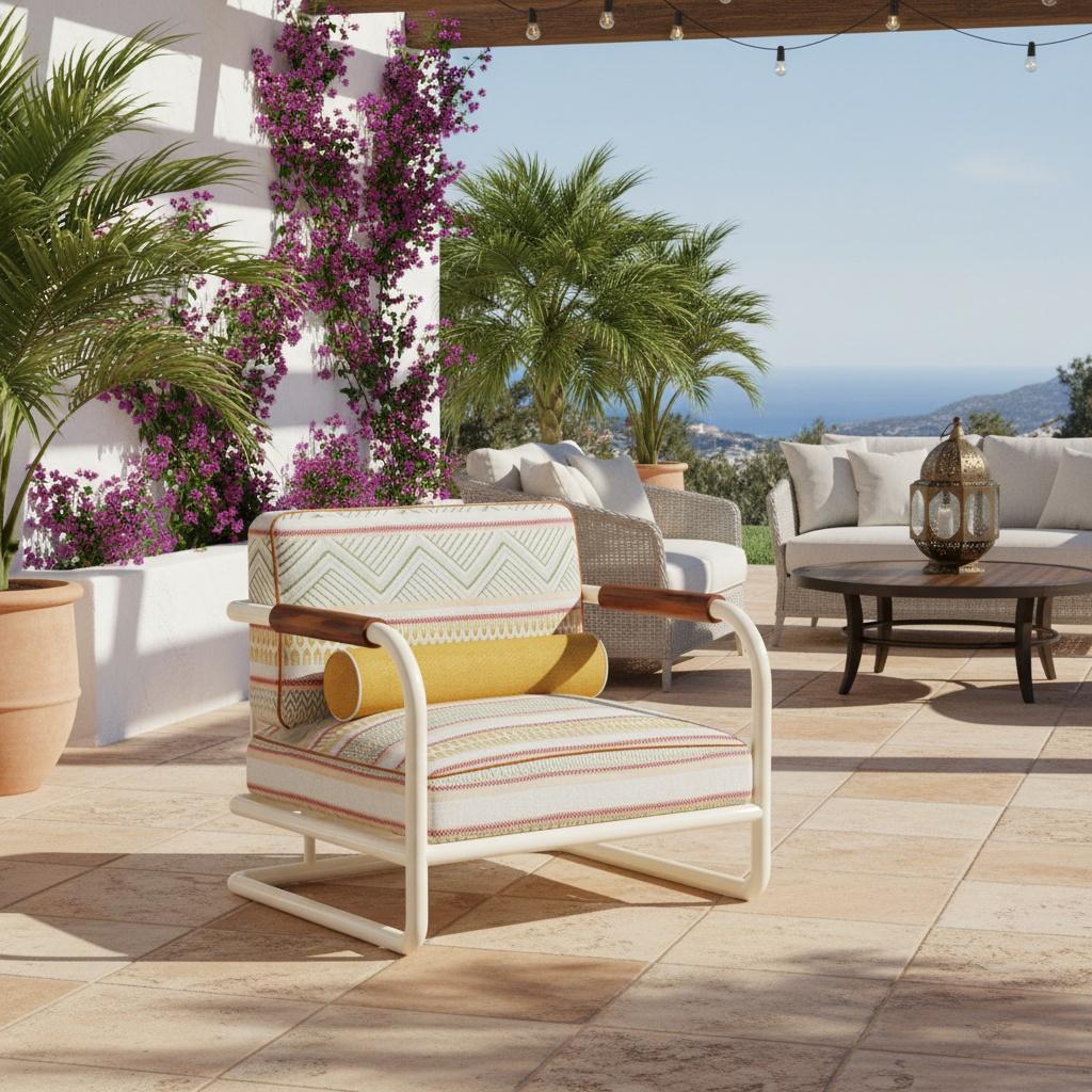 La Poltrona Manarola, creata in collaborazione con Mediterrazza, è una vibrante espressione del design mediterraneo che fonde un'estetica audace con un comfort senza tempo. Costruito con una resistente struttura in metallo laccato e raffinati