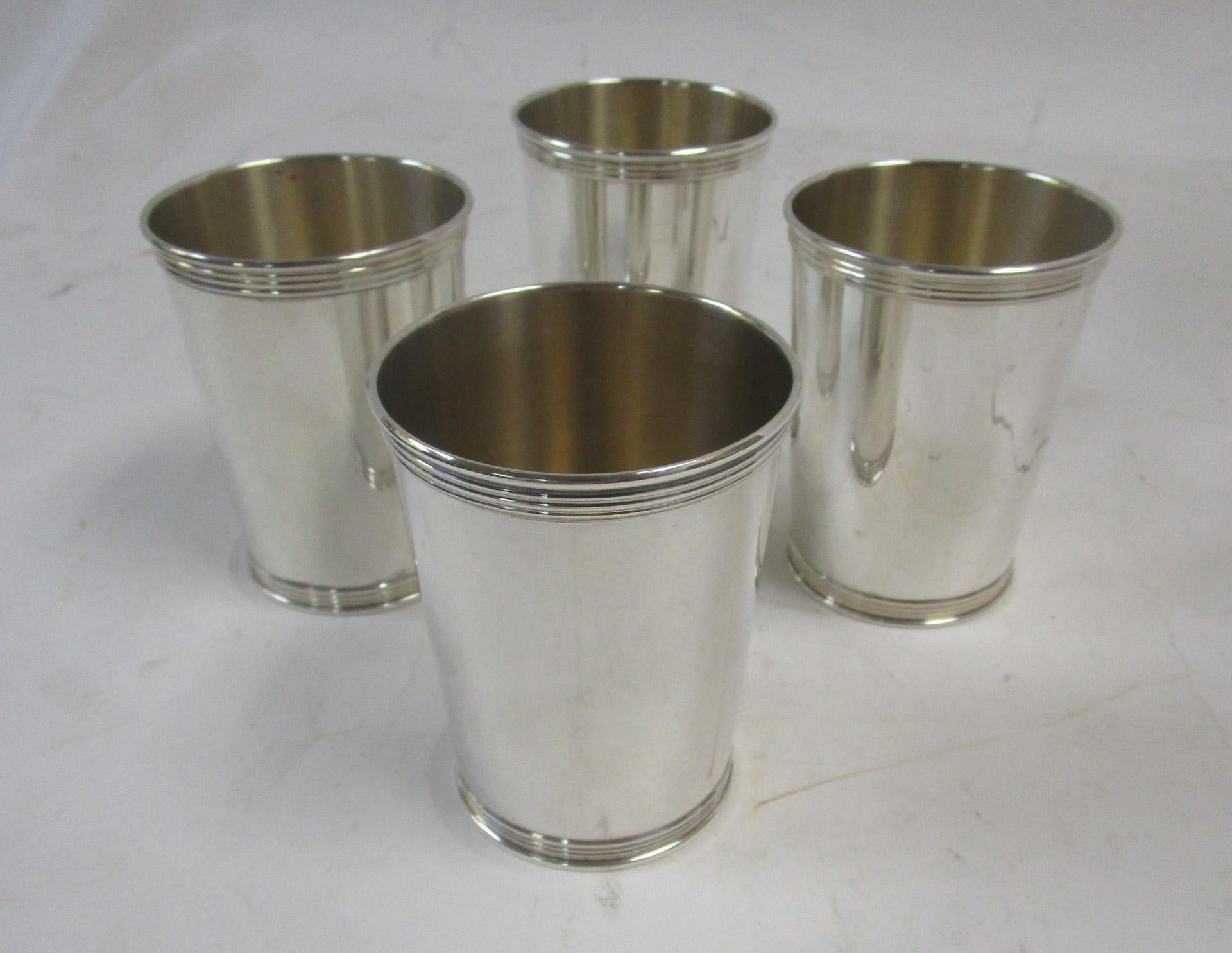 Mid-Century Modern Manchester Silver Co. Set of 4 Mint Julep Cups, Mid-20th Century