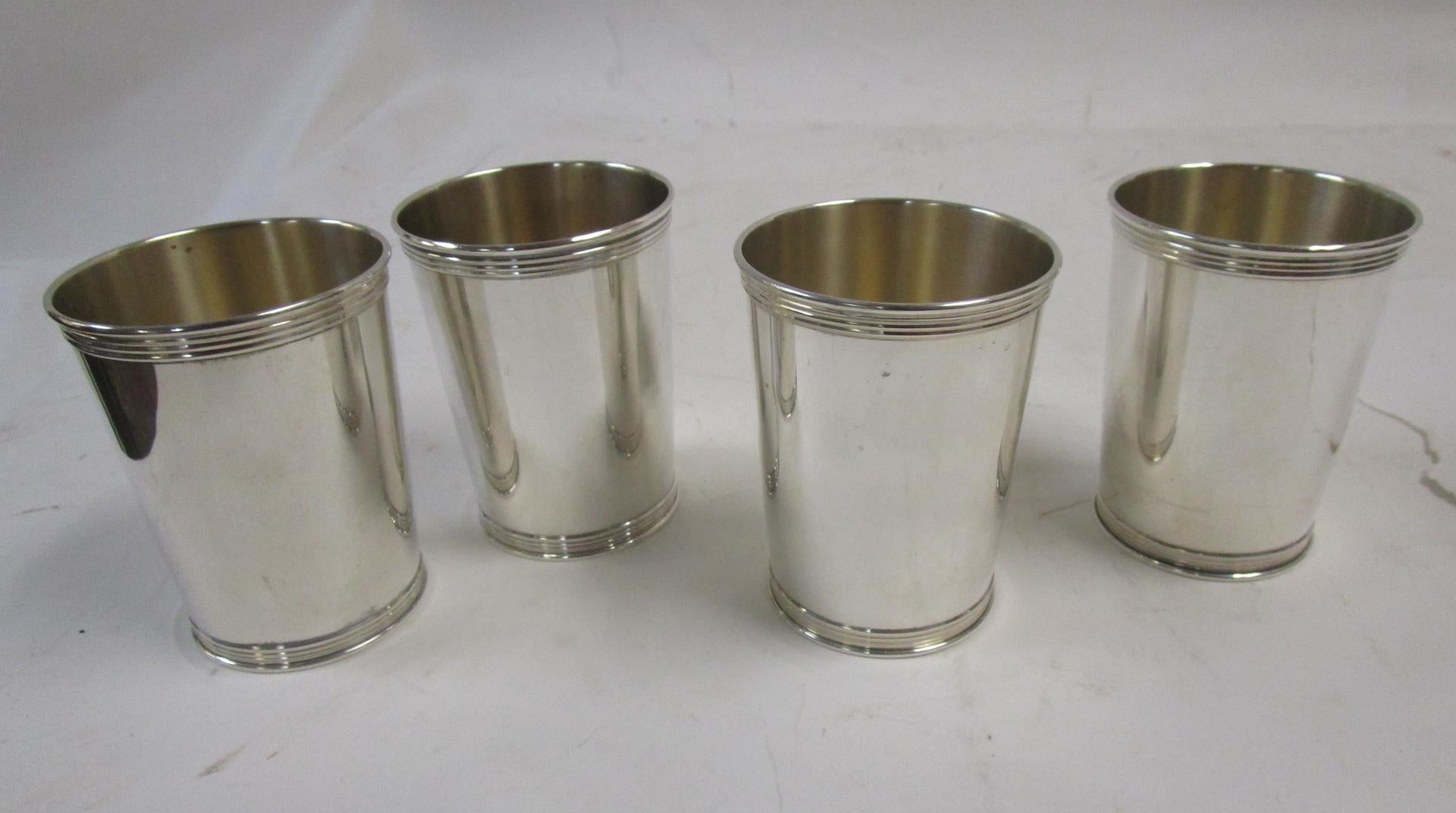 American Manchester Silver Co. Set of 4 Mint Julep Cups, Mid-20th Century