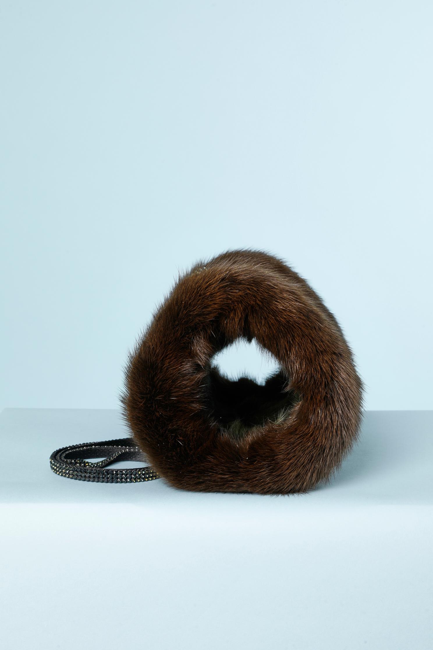 Black Manchon ( Sleeve) in mink and rhinestone Daniel Swarovski For Sale