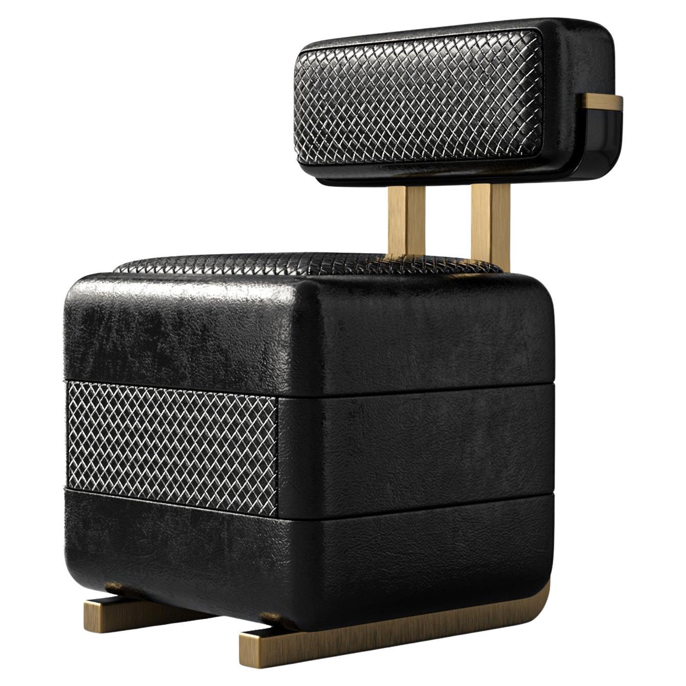 "Manchot" Chair, Set of Eight, with Bronze, Woven Leather, Handmade, Istanbul