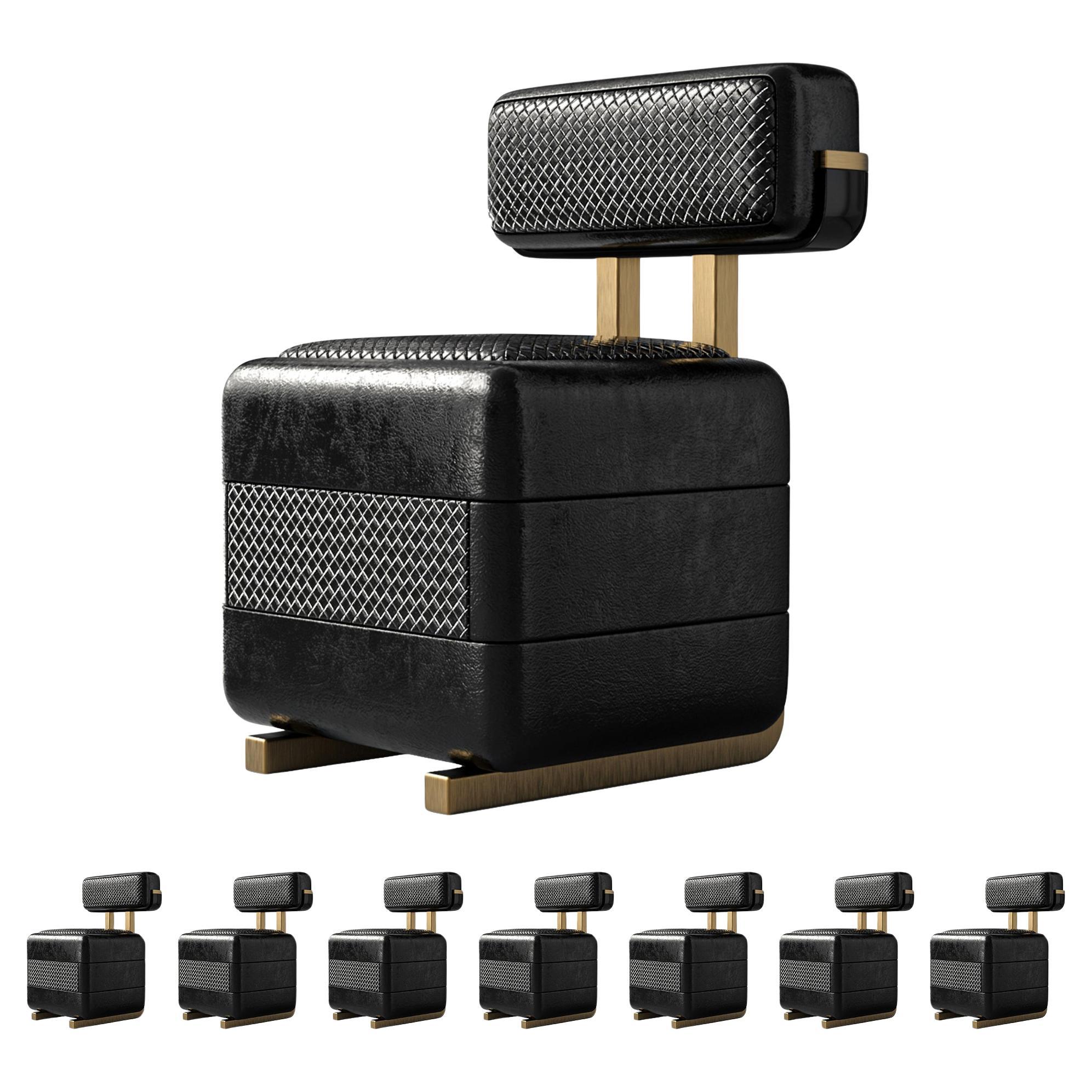 „Manchot“-Stuhl, achtteilig, mit Bronze, gewebtem Leder, handgefertigt, Istanbul