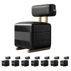 „Manchot“-Stuhl, achtteilig, mit Bronze, gewebtem Leder, handgefertigt, Istanbul