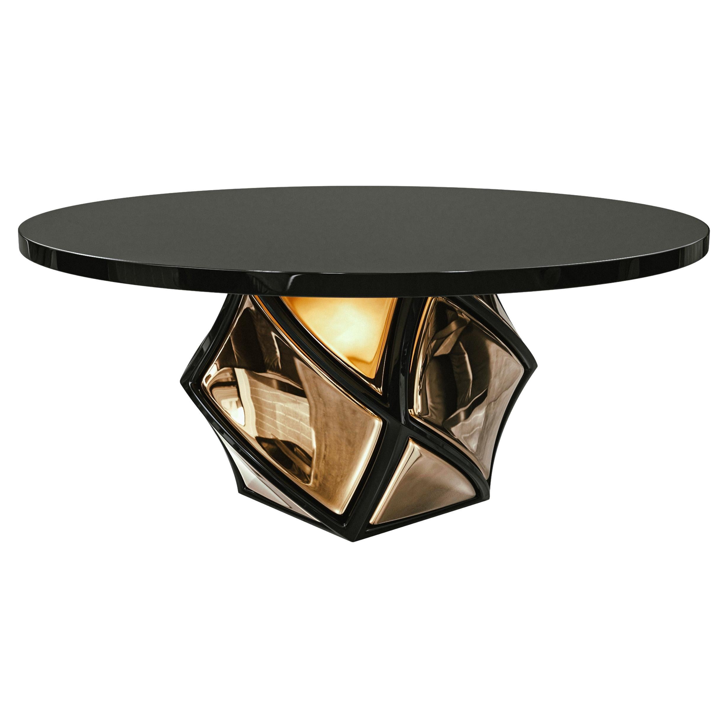 "Manchot" Round Table with Stainless Steel, Bronze, Handmade, Istanbul