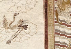 Chinoiserie Rug Animalistic Ornament Wool Silk - Manchurian Cranes Eggshell