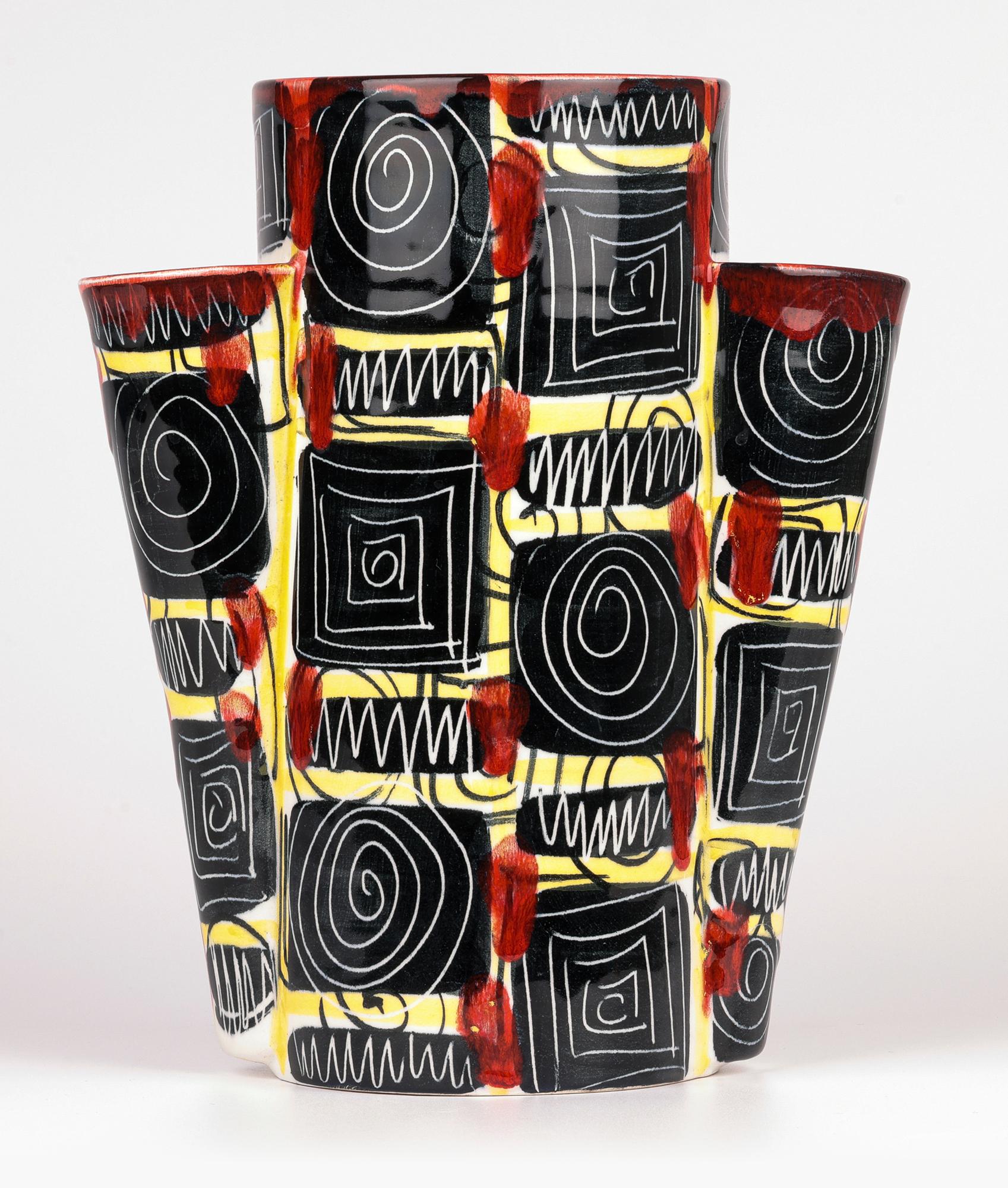 Mancioli Italian Mid-Century Hand Painted Art Pottery Vase For Sale 3
