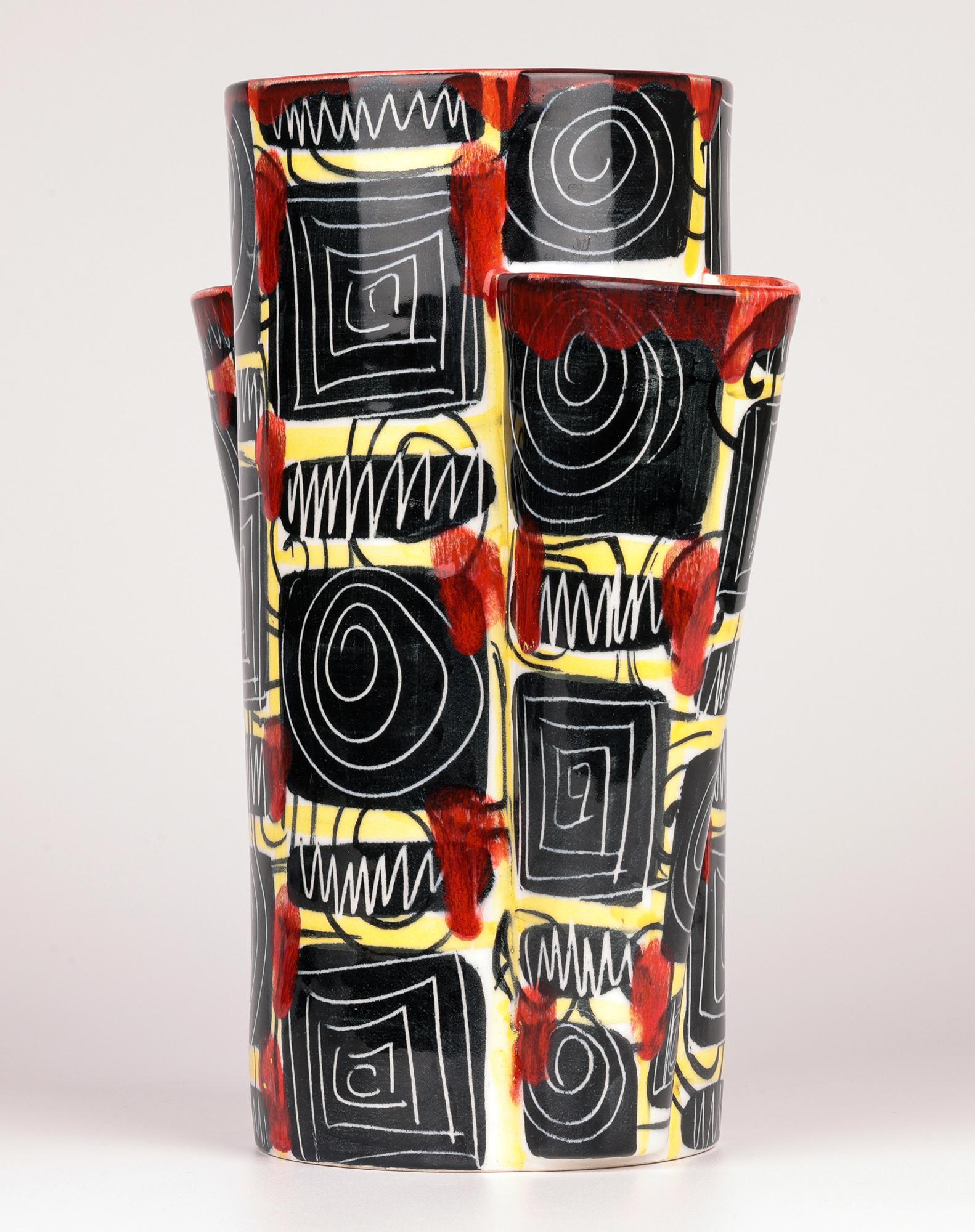 Mancioli Italian Mid-Century Hand Painted Art Pottery Vase For Sale 6