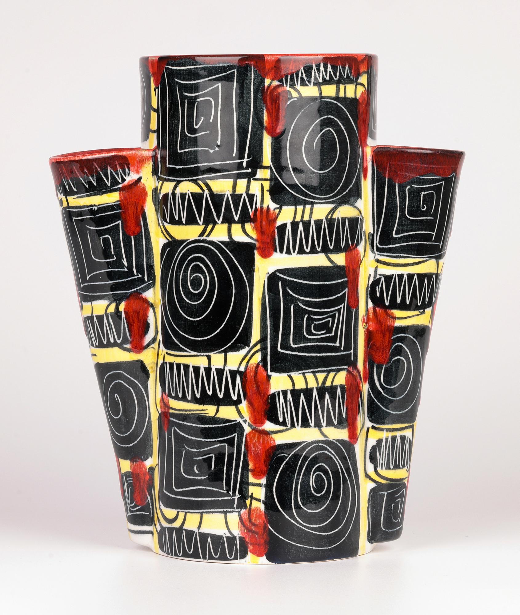 Mancioli Italian Mid-Century Hand Painted Art Pottery Vase For Sale 8