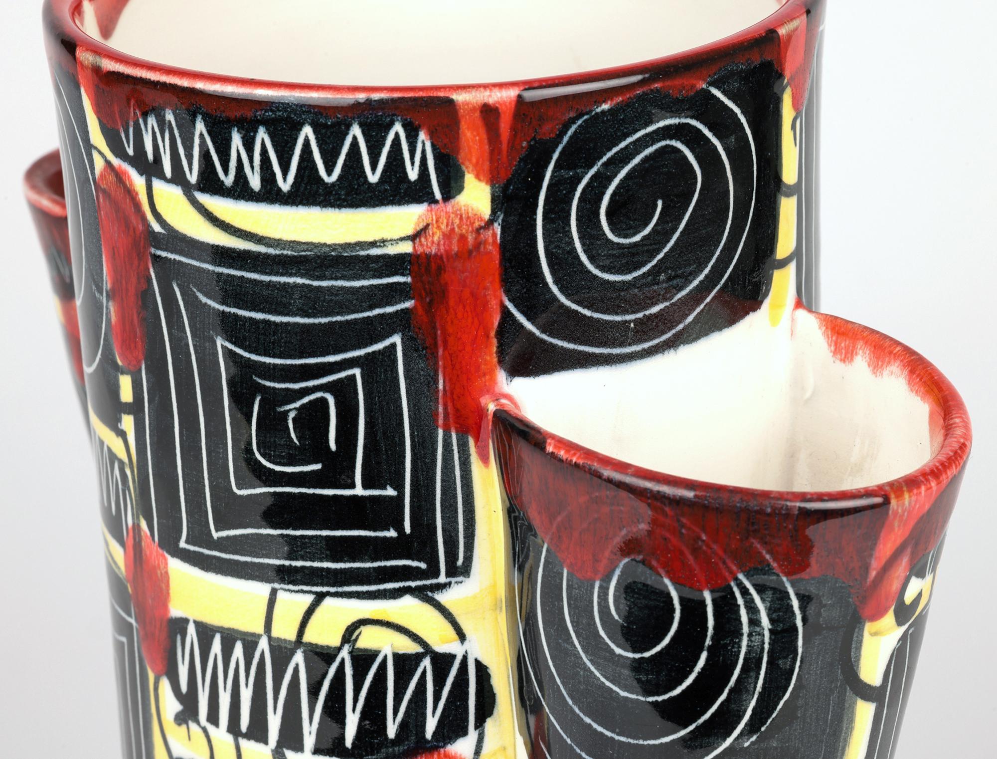 Glazed Mancioli Italian Mid-Century Hand Painted Art Pottery Vase For Sale