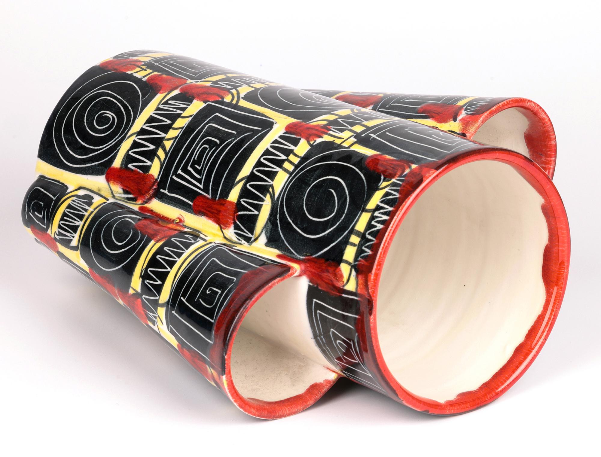 20th Century Mancioli Italian Mid-Century Hand Painted Art Pottery Vase For Sale
