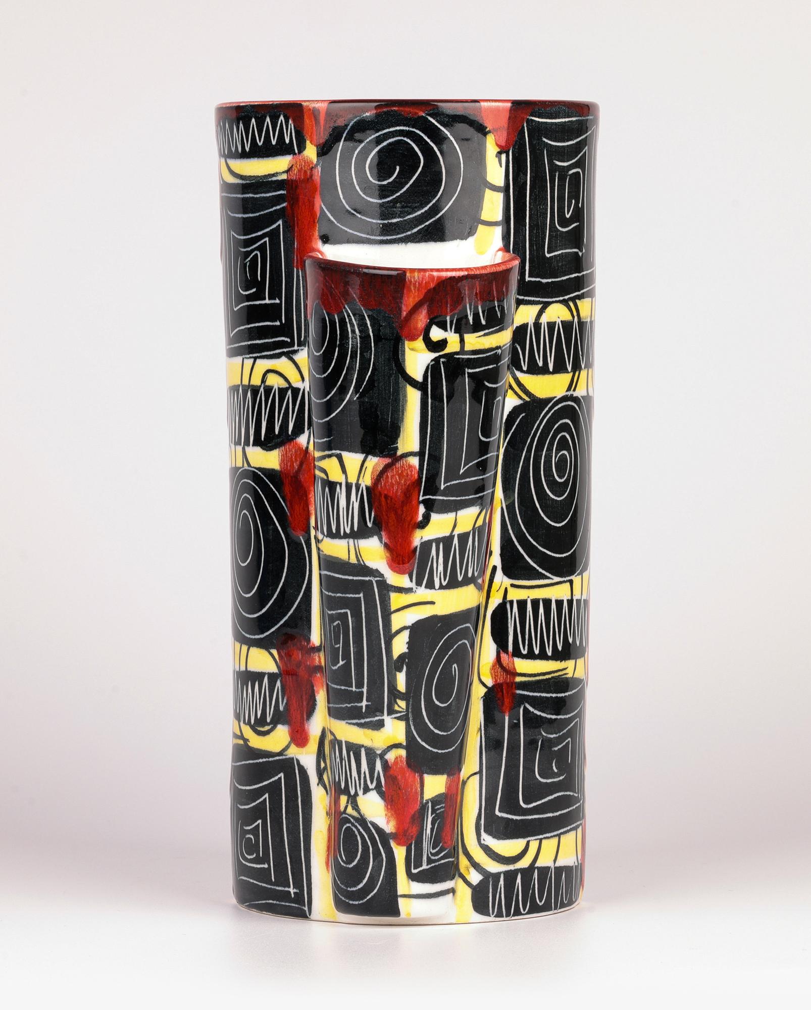 Ceramic Mancioli Italian Mid-Century Hand Painted Art Pottery Vase For Sale