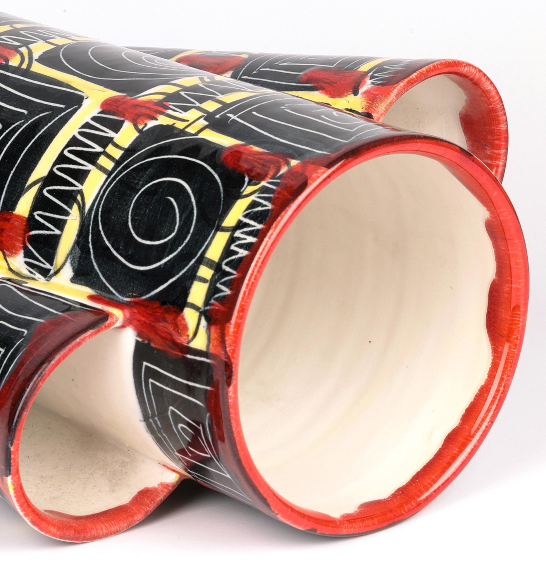 Mancioli Italian Mid-Century Hand Painted Art Pottery Vase For Sale 1