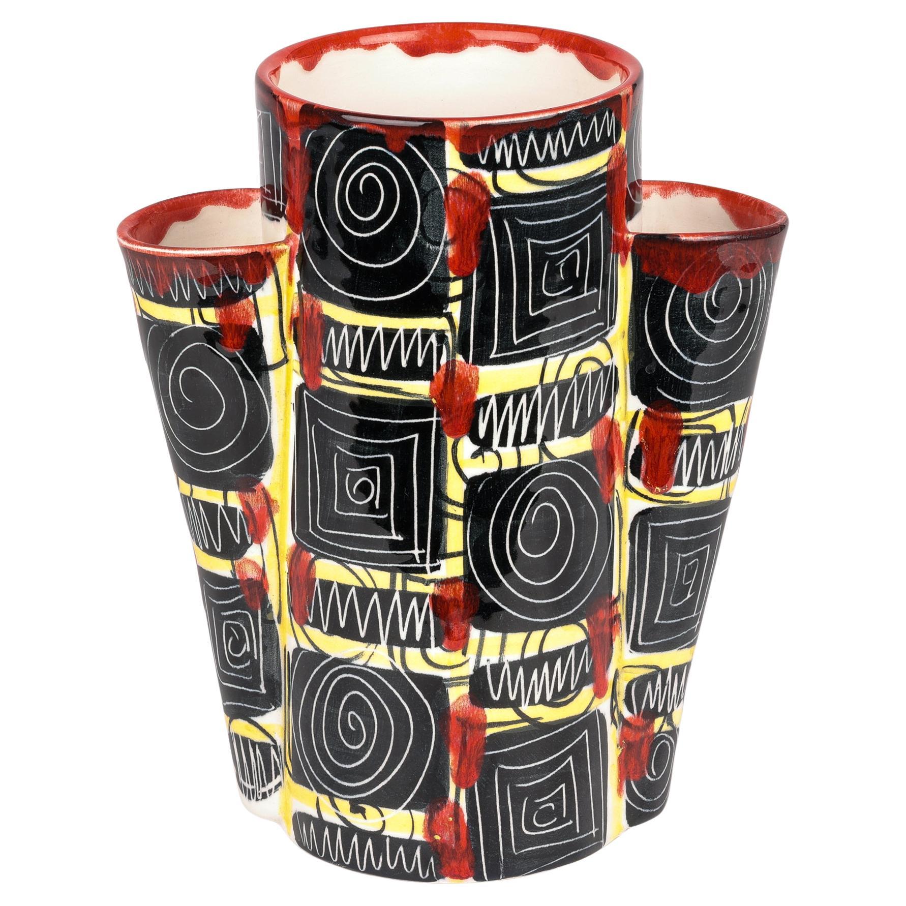 Mancioli Italian Mid-Century Hand Painted Art Pottery Vase For Sale