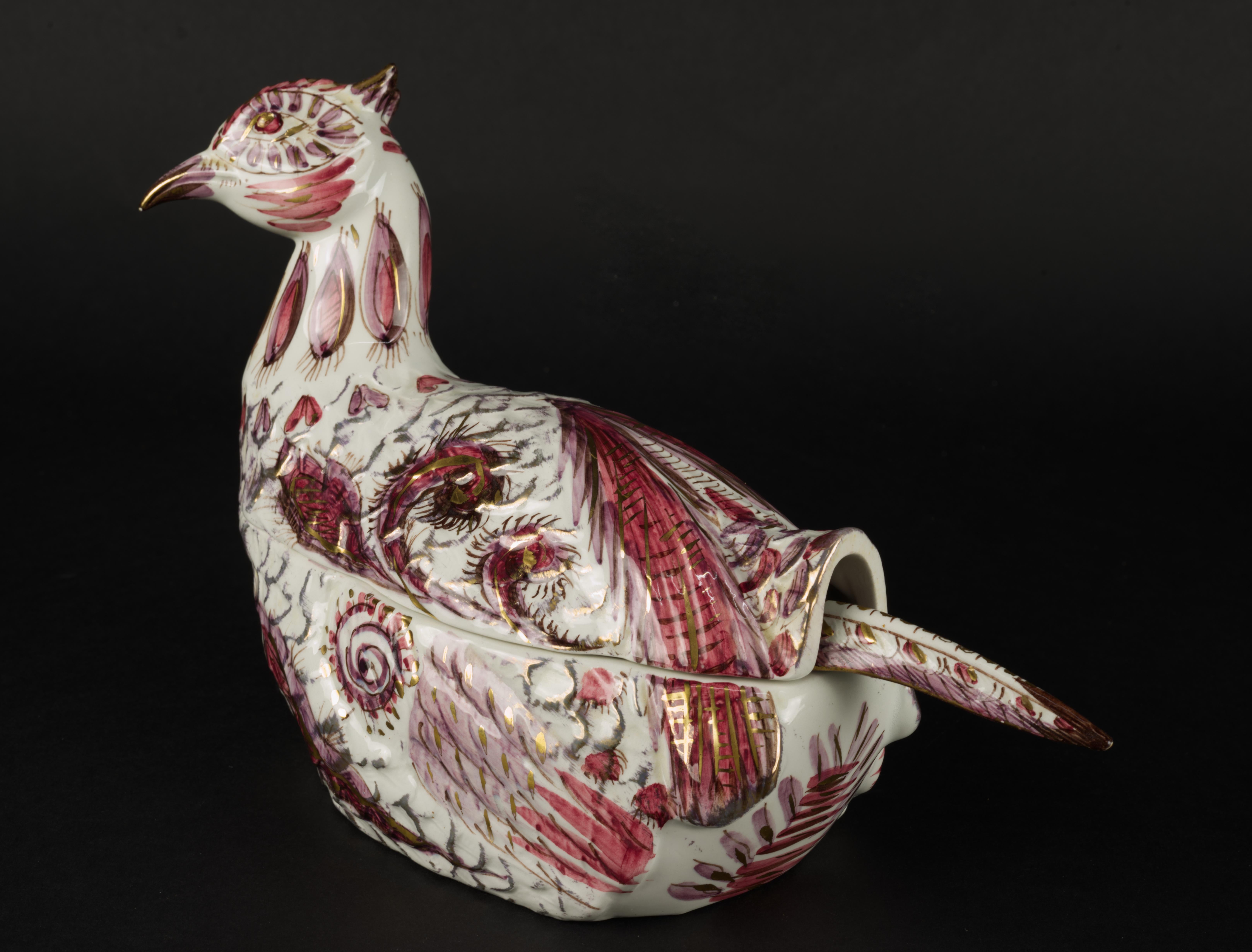 20th Century Mancioli Italy Pheasant lidded Bowl / Tureen With Tail Ladle Vintage 1970s For Sale