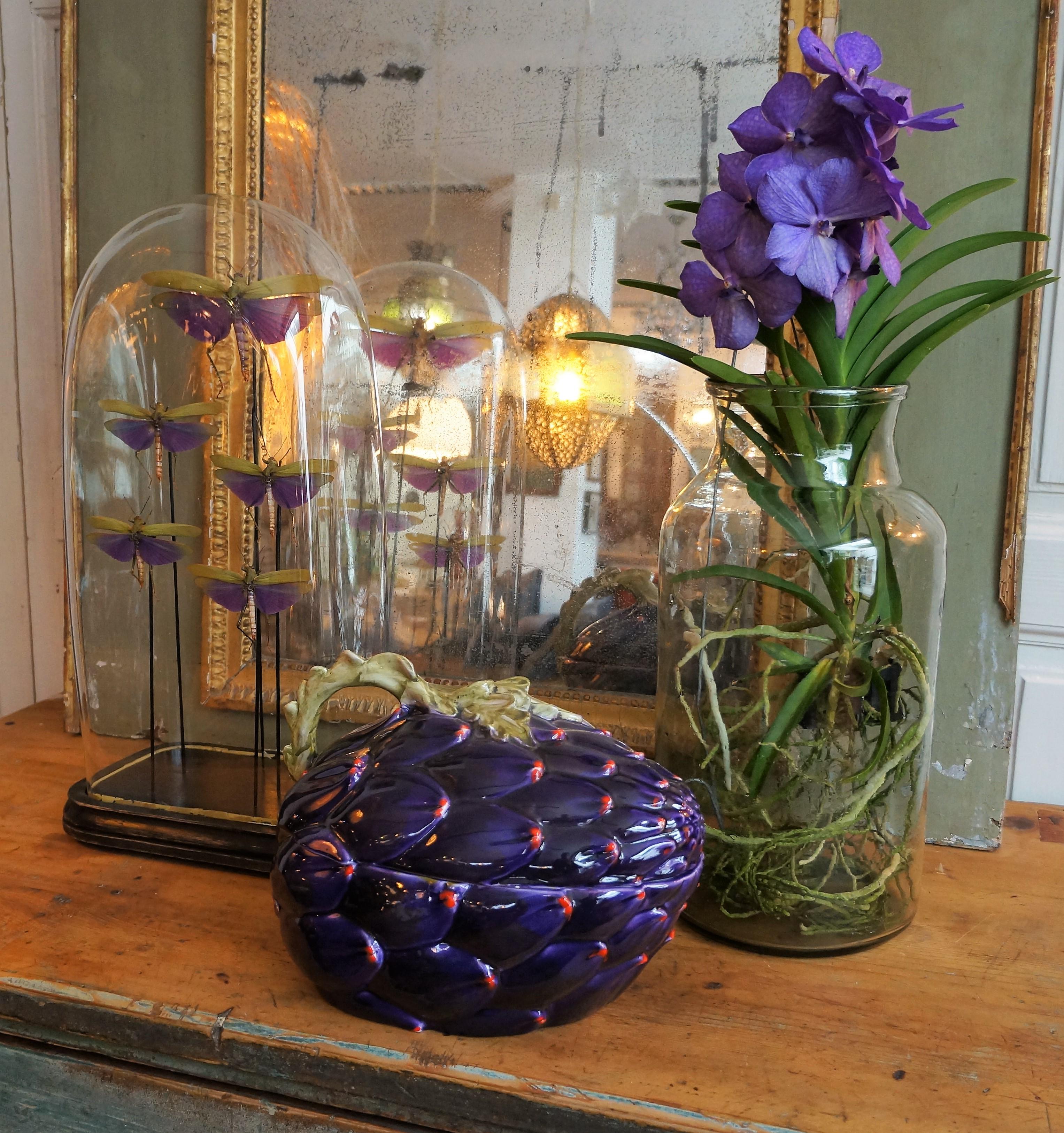Extra-large Purple Porcelain Artichoke terrine with lid.
This piece is directly from Mancioli, Italy.