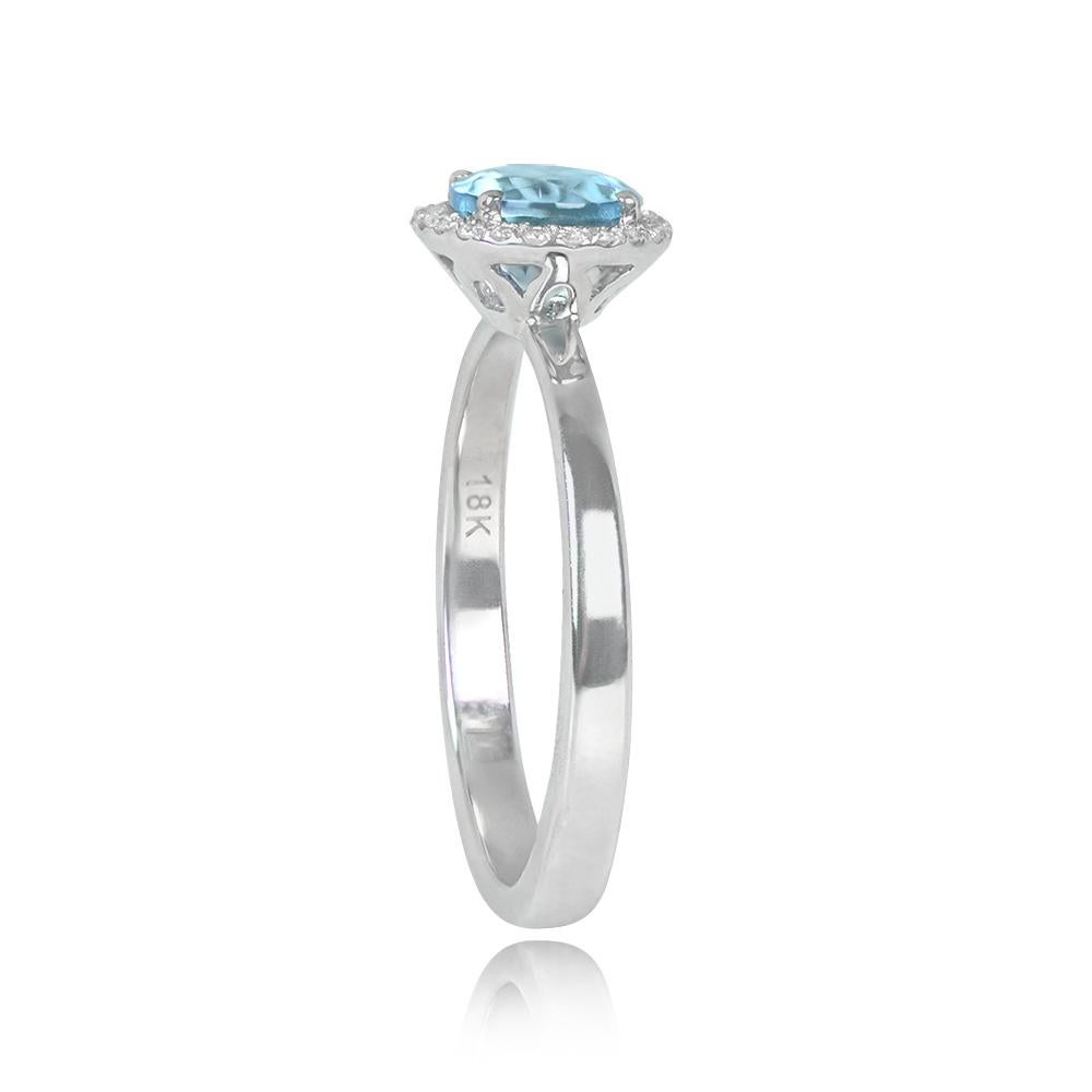 Art Deco Manda 0.80ct Round Cut Natural Aquamarine Engagement Ring, White Gold  For Sale