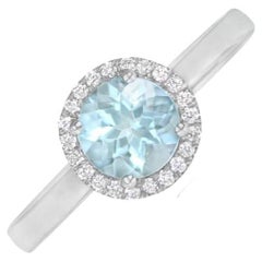 Manda 0.80ct Round Cut Natural Aquamarine Engagement Ring, White Gold 