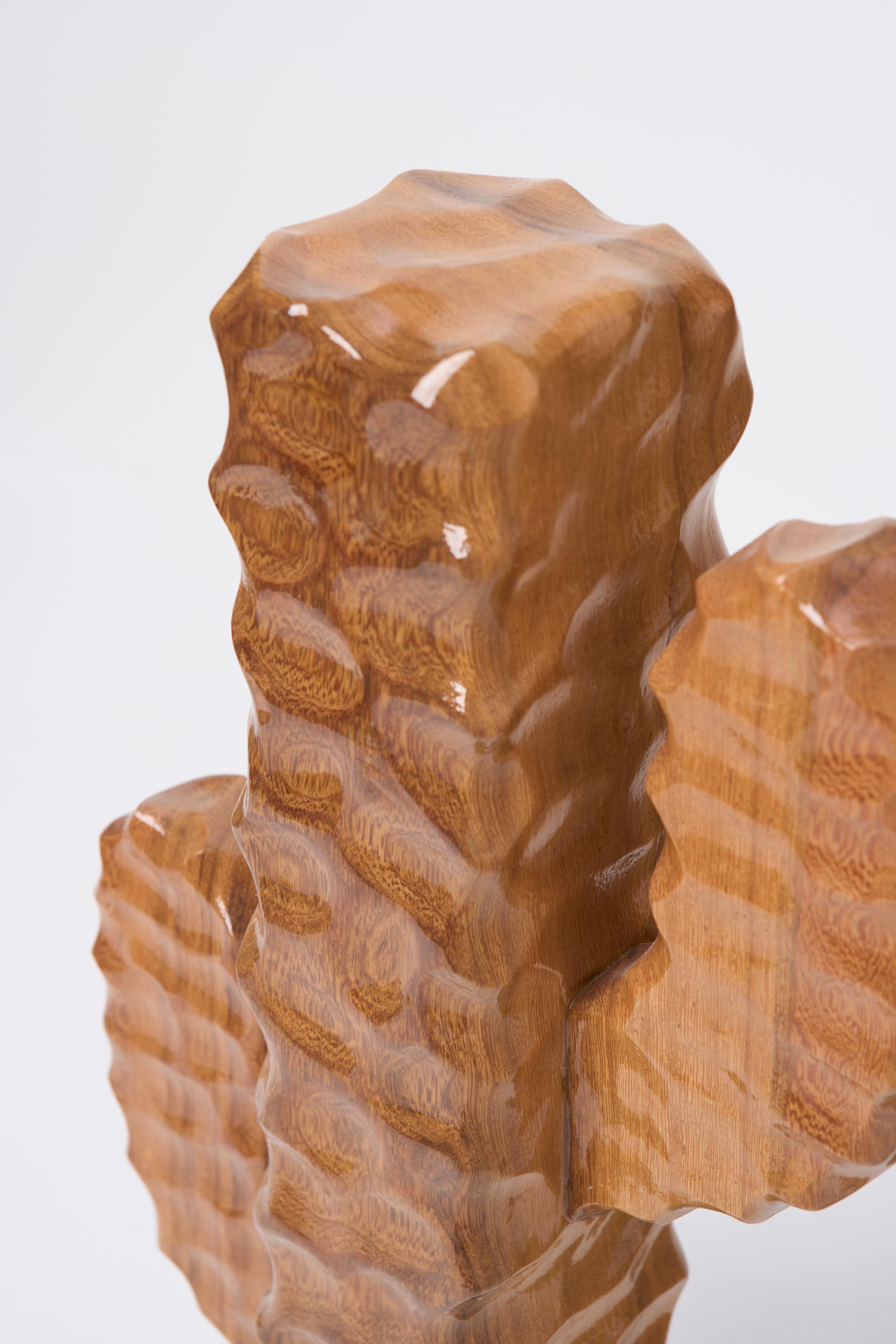 Minimalist Mandacaru Series, Wooden Cactus Small Floor Sculpture For Sale