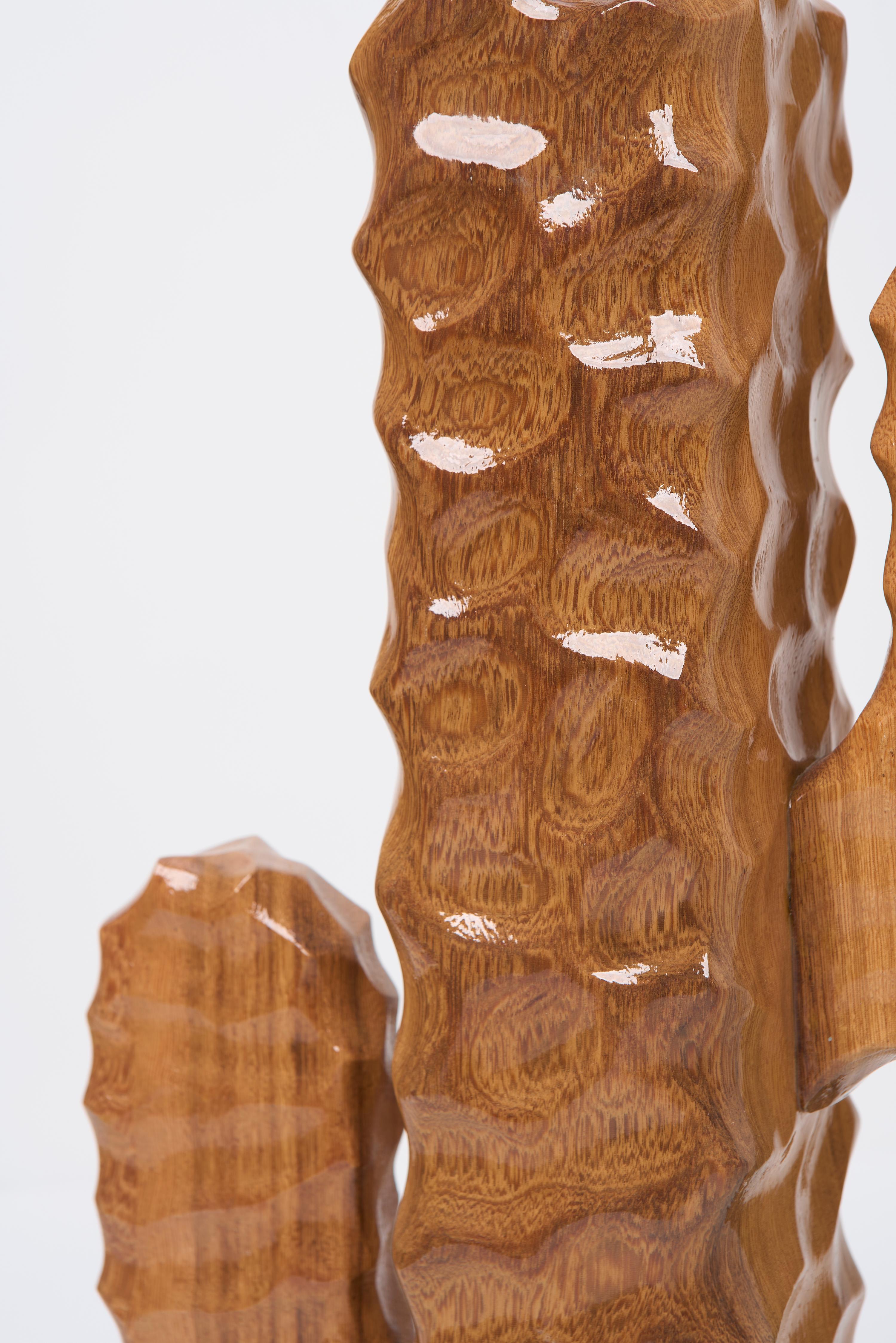 Brazilian Mandacaru Series, Wooden Cactus Small Floor Sculpture For Sale