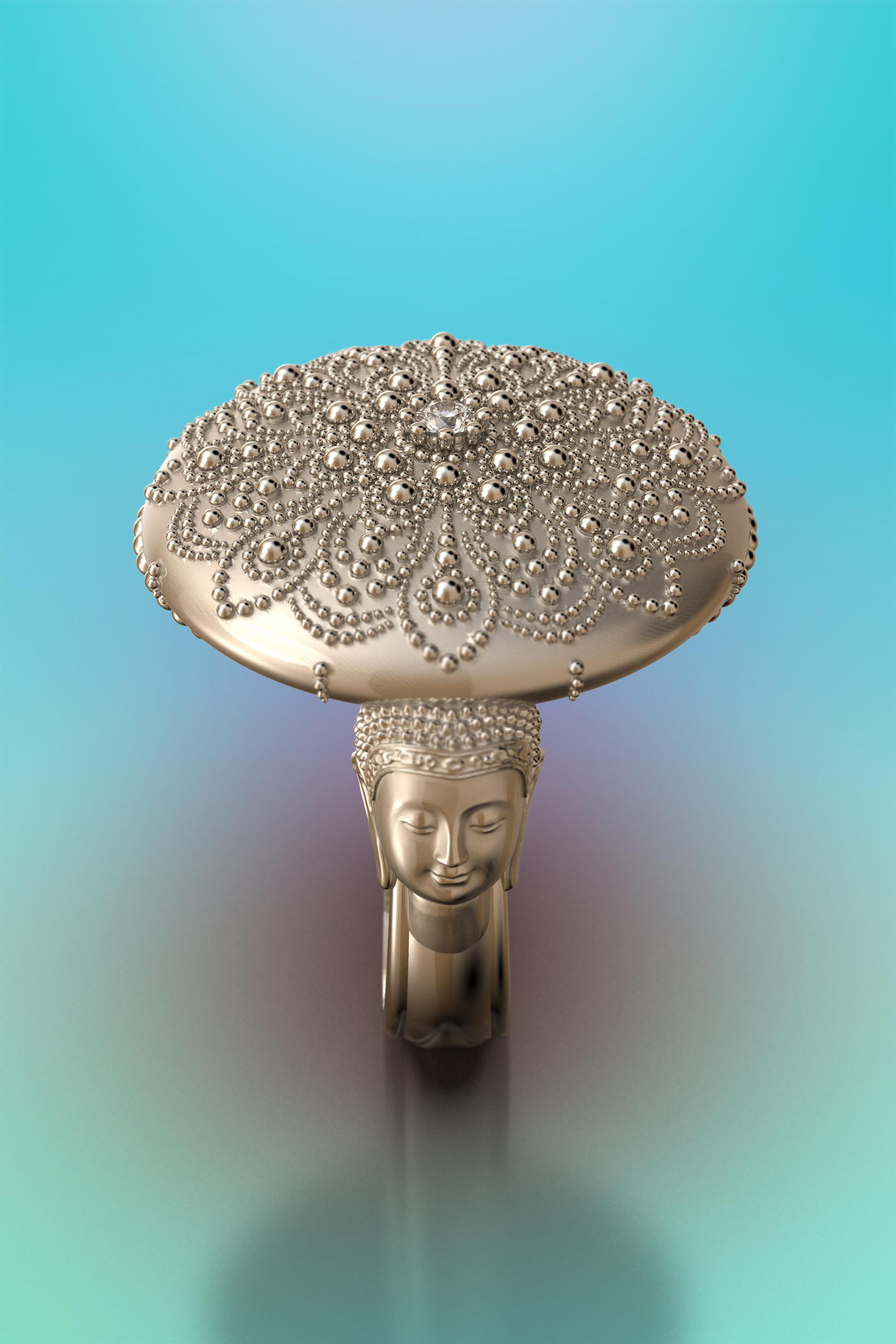 For Sale:  Mandala 18k Gold Ring made in Italy, Meditation Gold Jewelry, Buddha Gold Ring 10