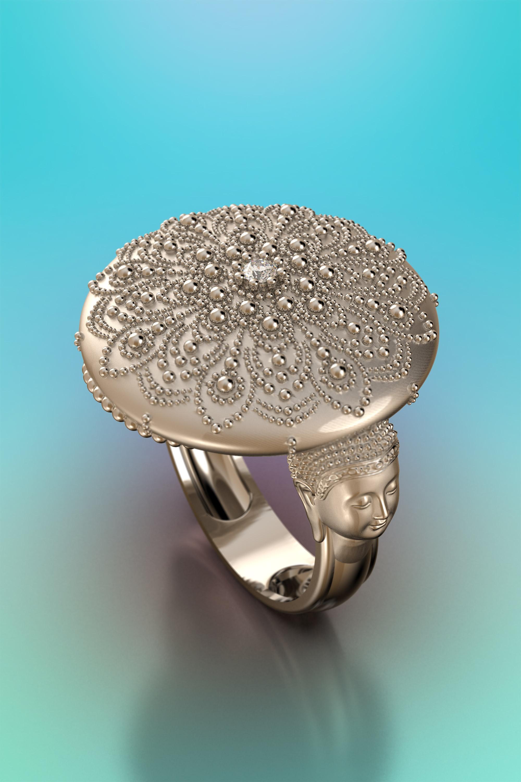For Sale:  Mandala 18k Gold Ring made in Italy, Meditation Gold Jewelry, Buddha Gold Ring 11