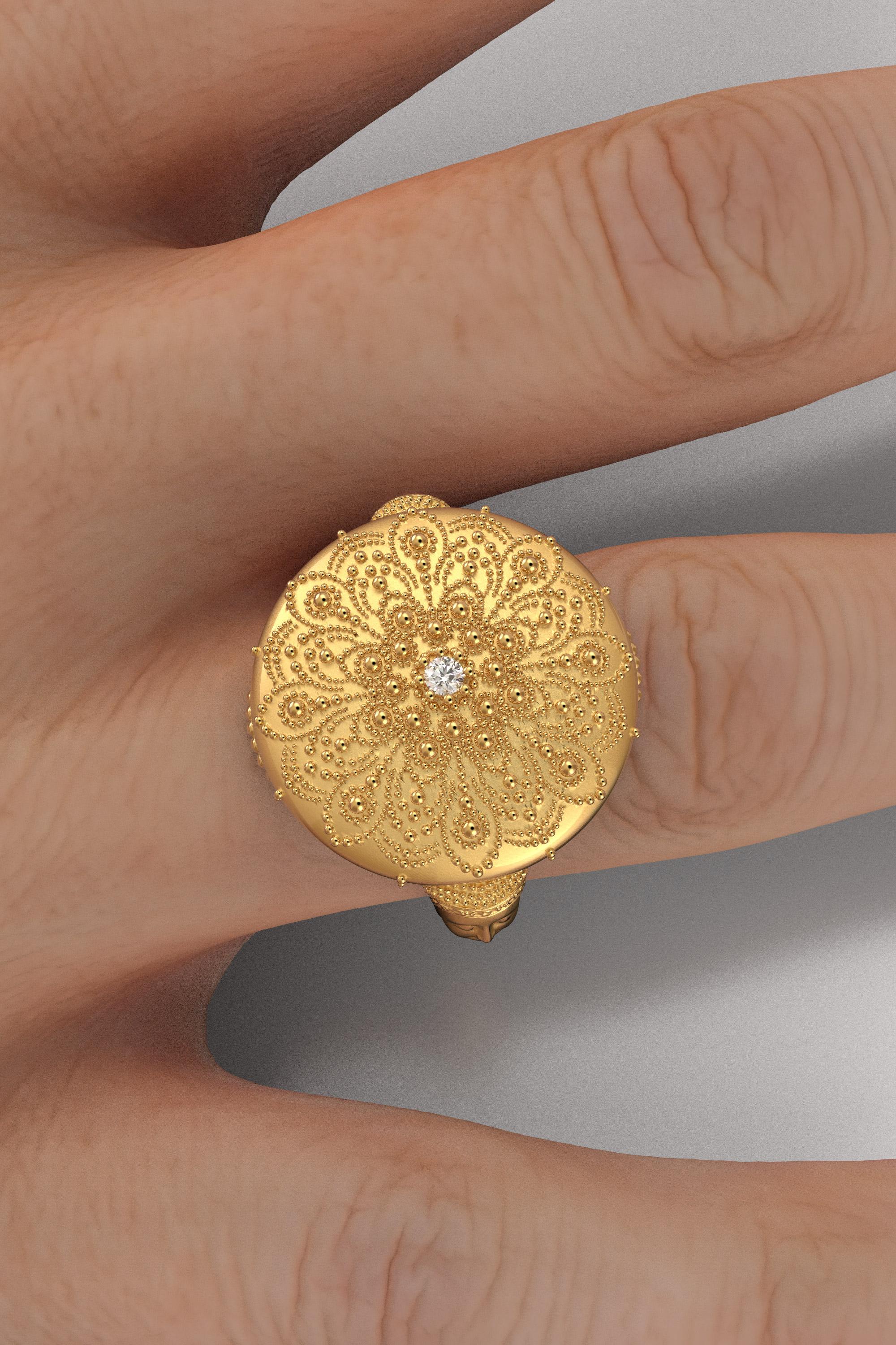 For Sale:  Mandala 18k Gold Ring made in Italy, Meditation Gold Jewelry, Buddha Gold Ring 12