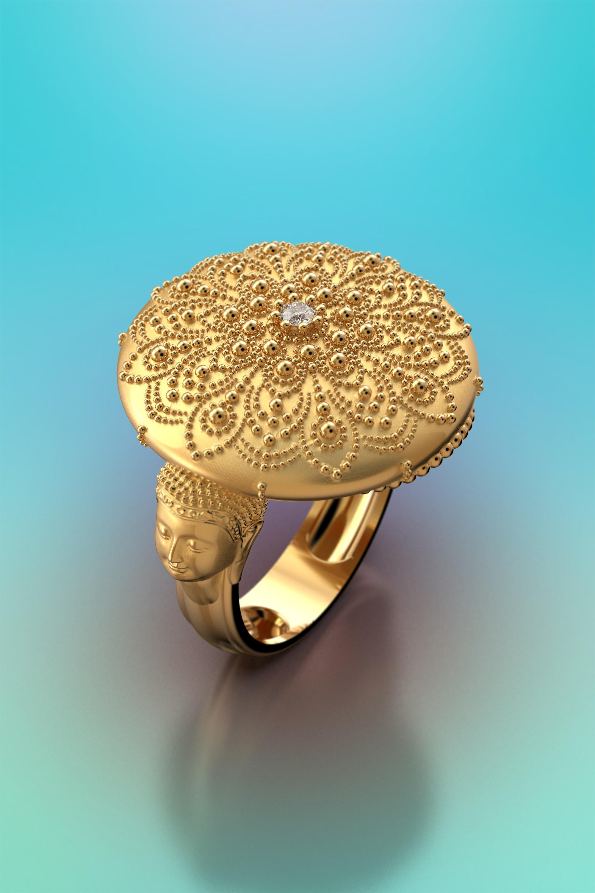 For Sale:  Mandala 18k Gold Ring made in Italy, Meditation Gold Jewelry, Buddha Gold Ring 2