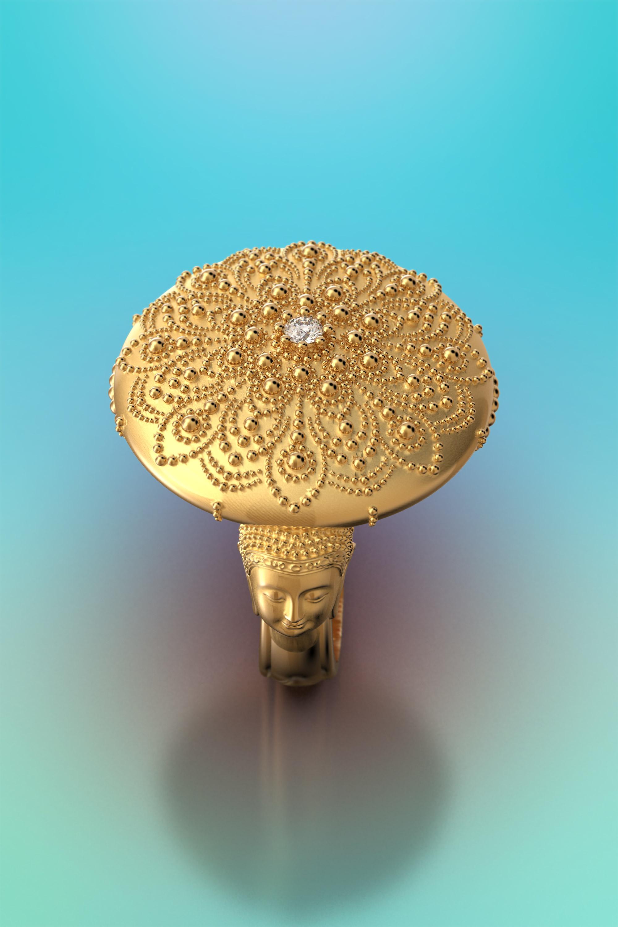 For Sale:  Mandala 18k Gold Ring made in Italy, Meditation Gold Jewelry, Buddha Gold Ring 3