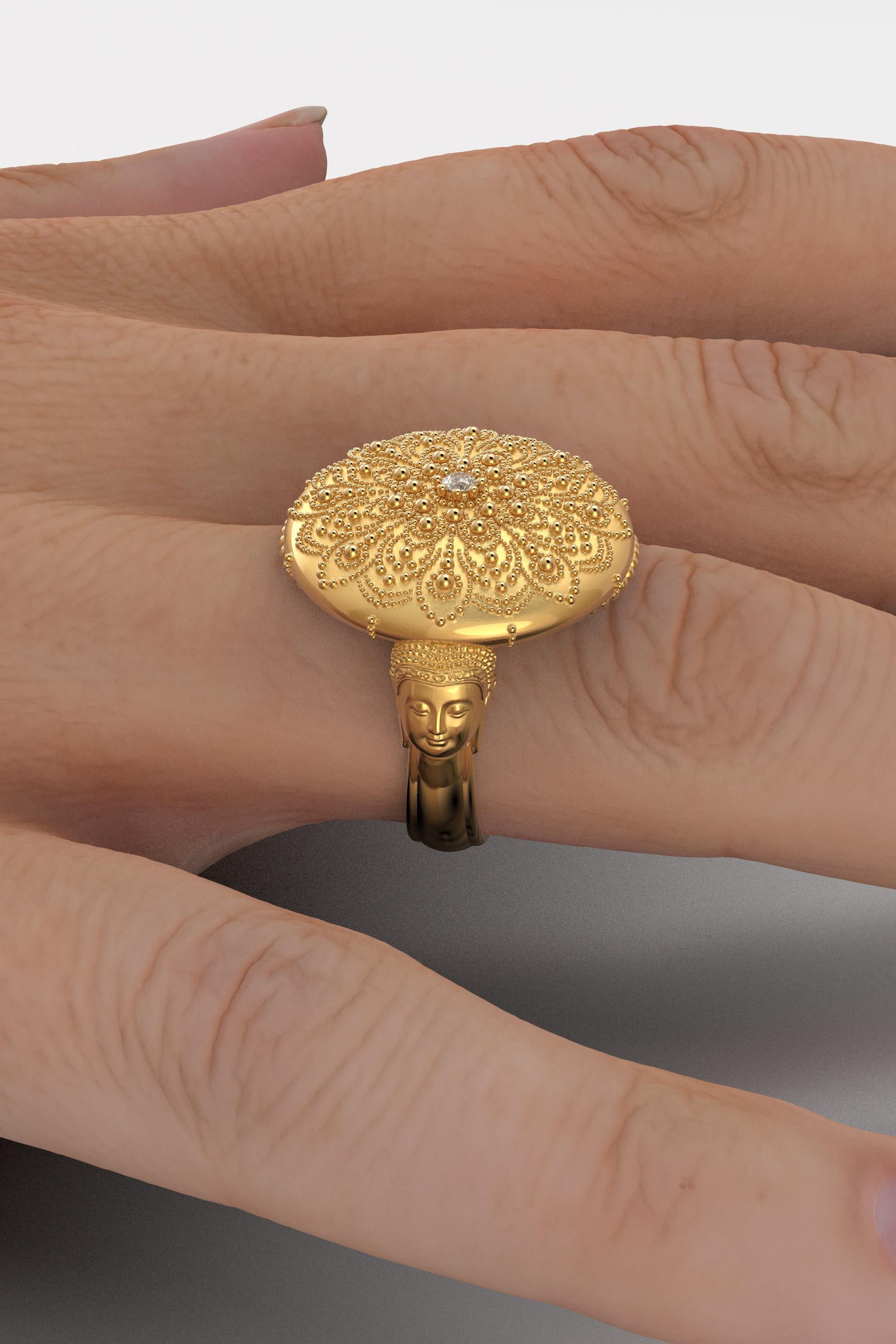 For Sale:  Mandala 18k Gold Ring made in Italy, Meditation Gold Jewelry, Buddha Gold Ring 5