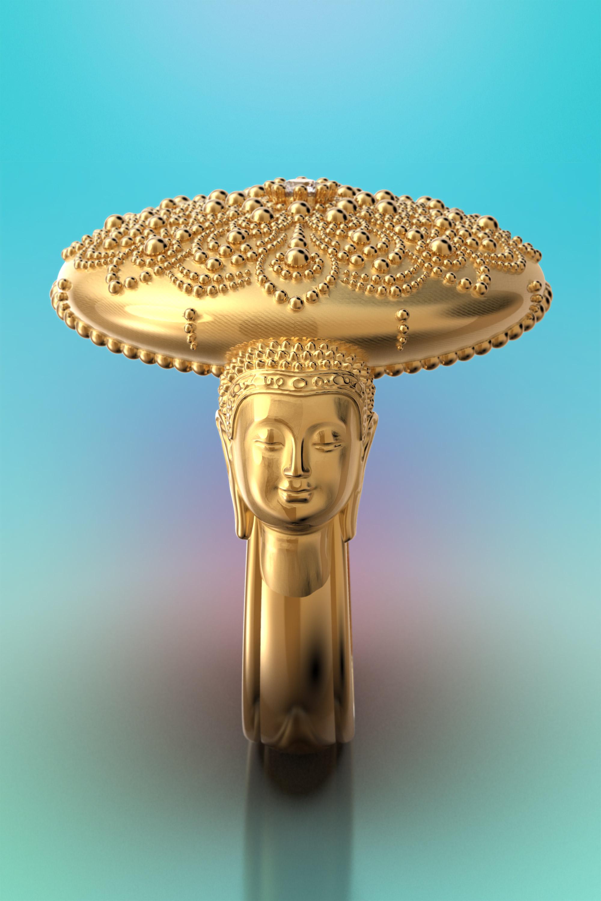 For Sale:  Mandala 18k Gold Ring made in Italy, Meditation Gold Jewelry, Buddha Gold Ring 6
