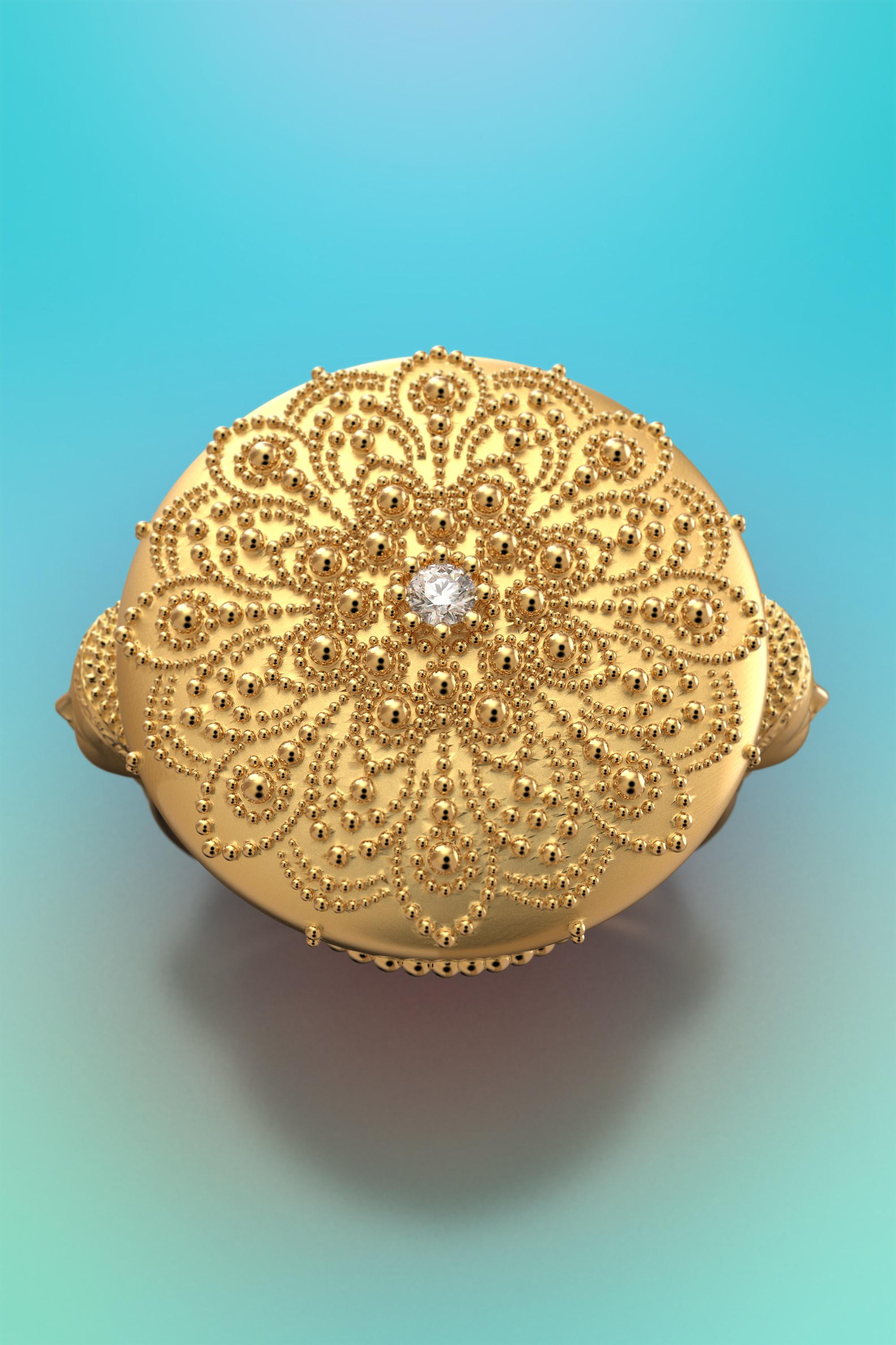 For Sale:  Mandala 18k Gold Ring made in Italy, Meditation Gold Jewelry, Buddha Gold Ring 7