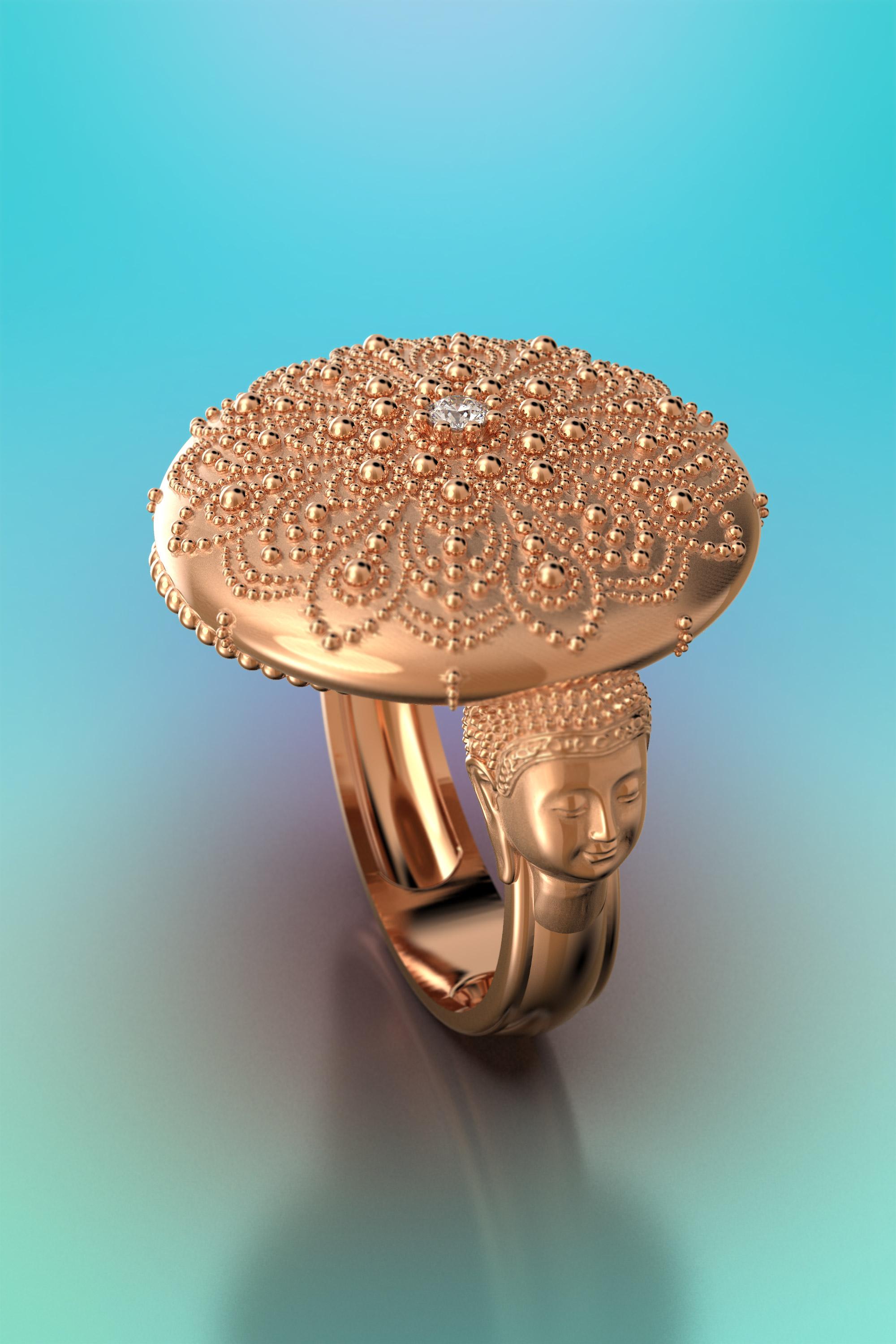 For Sale:  Mandala 18k Gold Ring made in Italy, Meditation Gold Jewelry, Buddha Gold Ring 9