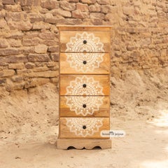 Mandala Carved Jaipur Wooden Tallboy Dresser - Storage Chest by House of Jaipur
